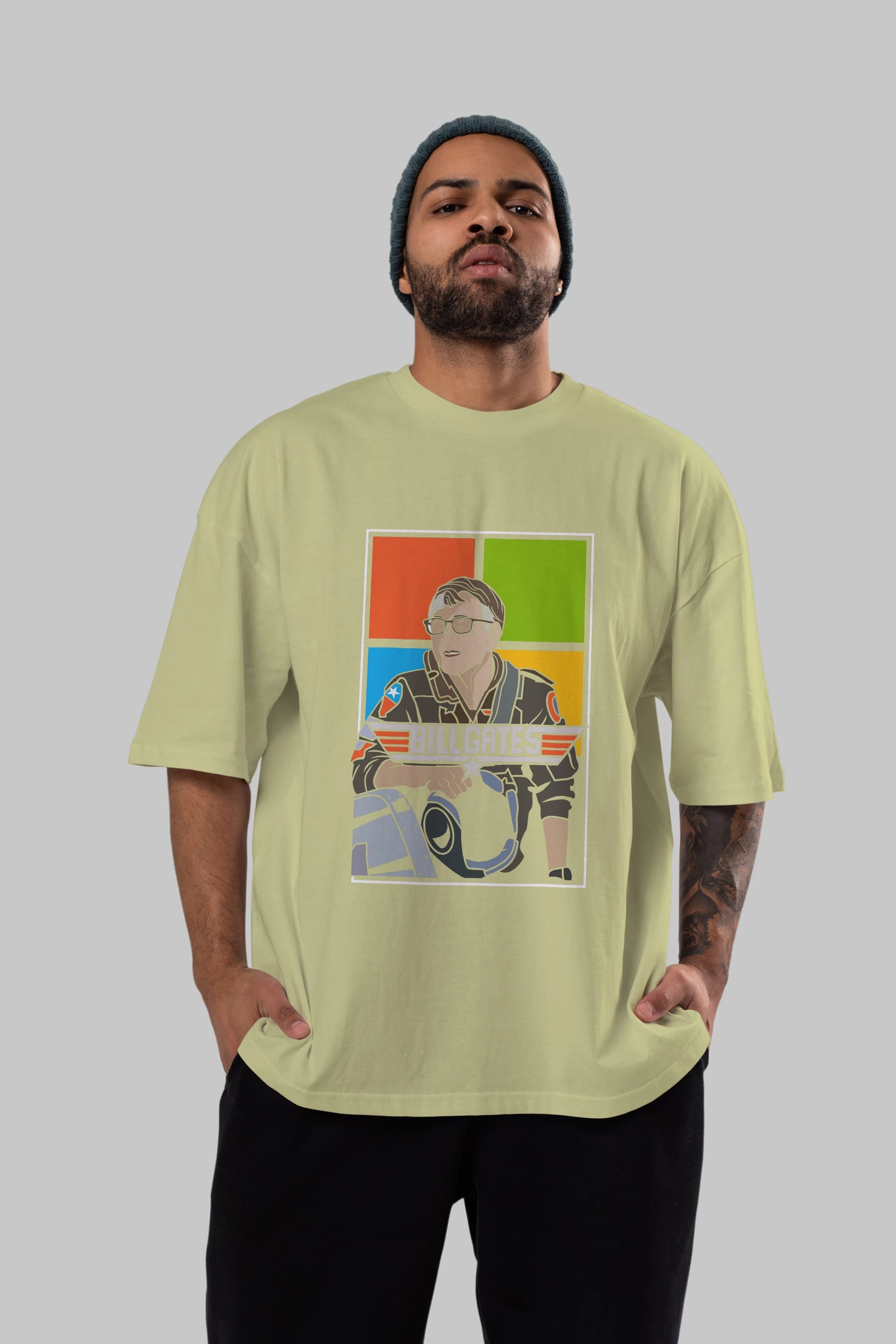 Bill Gates Top Gun Ön Baskılı Oversize t-shirt Erkek Kadın Unisex %100 Pamuk tişort