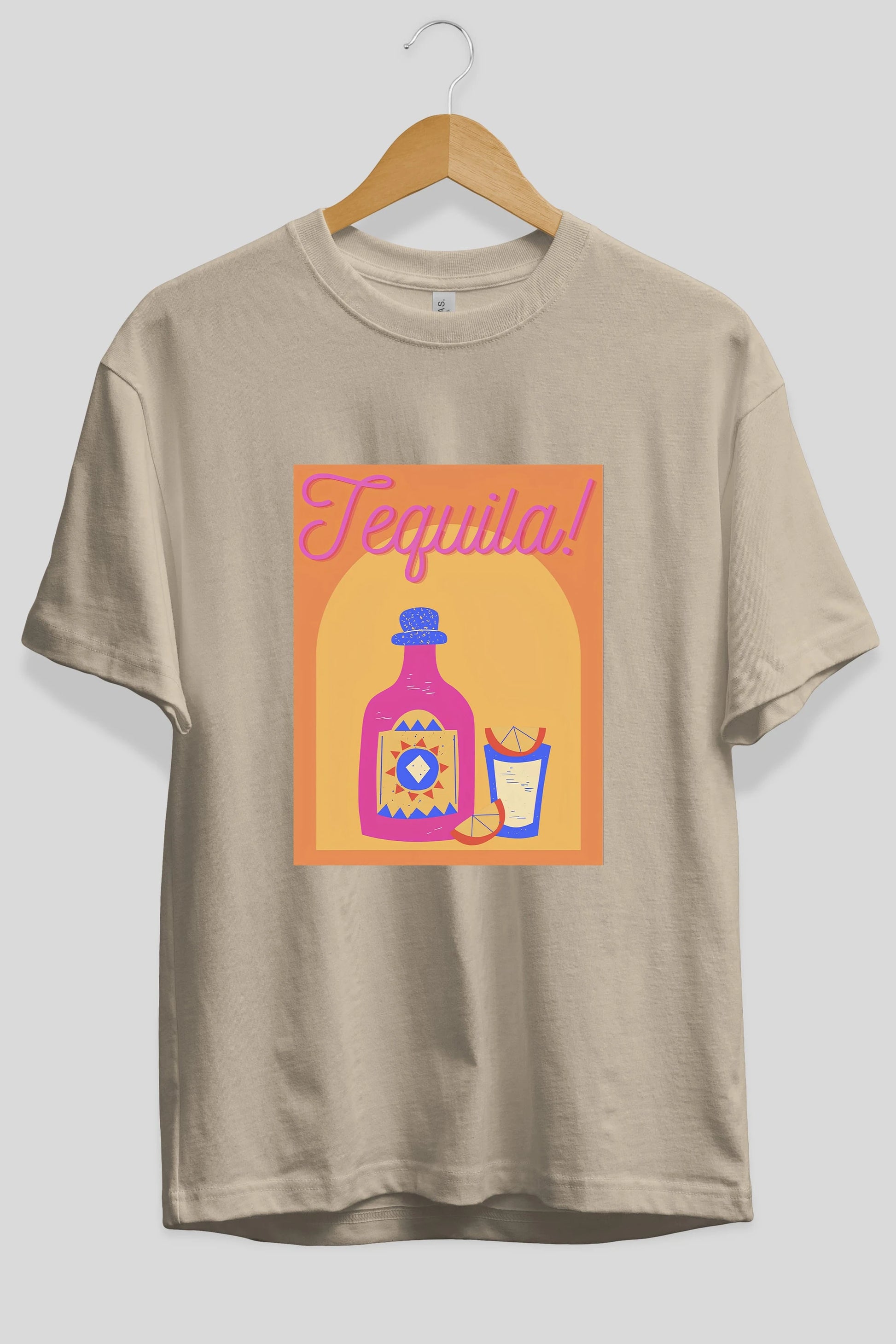 Tequila Ön Baskılı Oversize t-shirt Erkek Kadın Unisex %100 Pamuk Bisiklet Yaka tişort