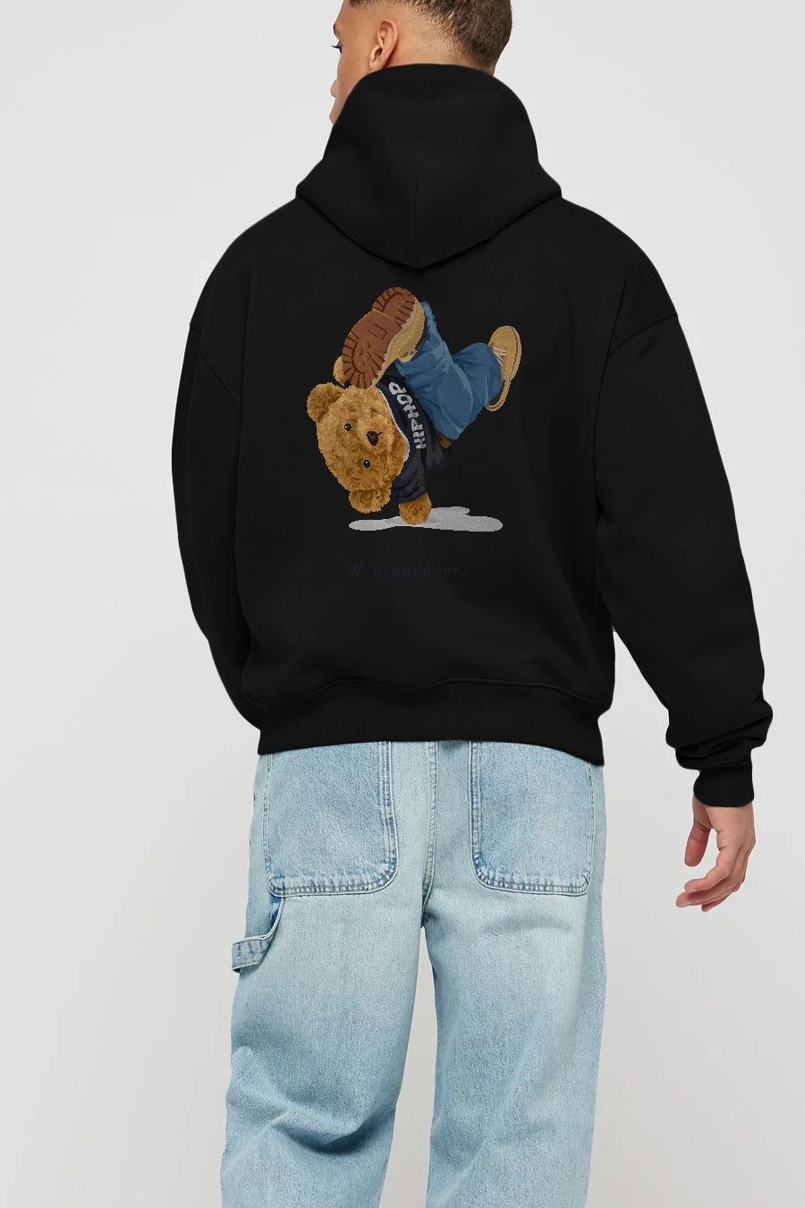 Teddy Bear Breakdance Arka Baskılı Hoodie Oversize Kapüşonlu Sweatshirt Erkek Kadın Unisex