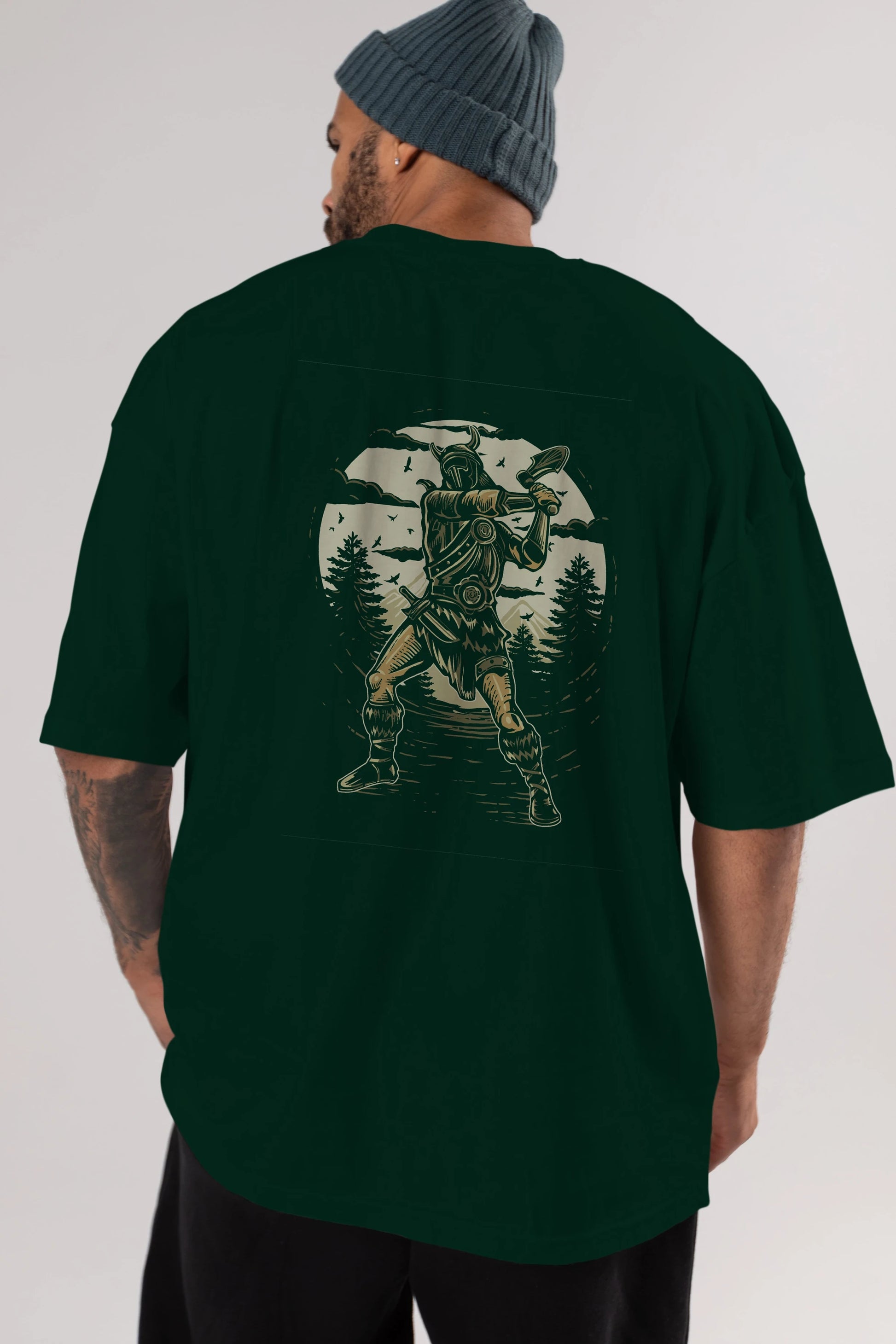 Viking Arka Baskılı Oversize t-shirt Erkek Kadın Unisex %100 Pamuk