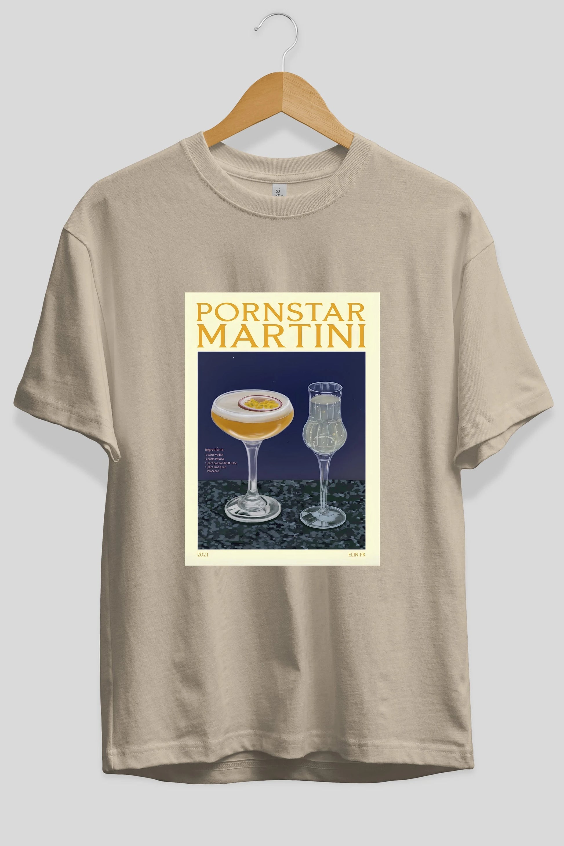 P.rnstar Martini Ön Baskılı Oversize t-shirt Erkek Kadın Unisex %100 Pamuk Bisiklet Yaka tişort
