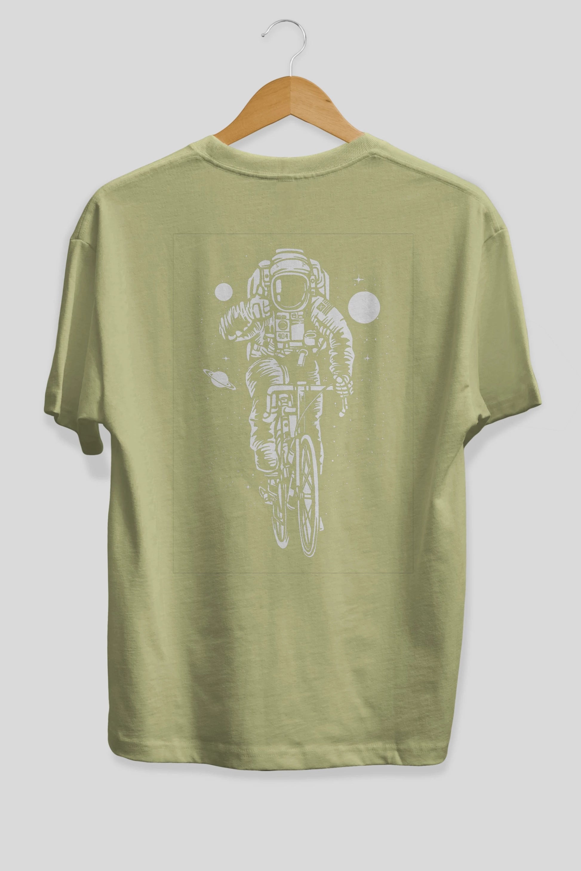 Astronaut Bicycle Arka Baskılı Oversize t-shirt Erkek Kadın Unisex %100 Pamuk