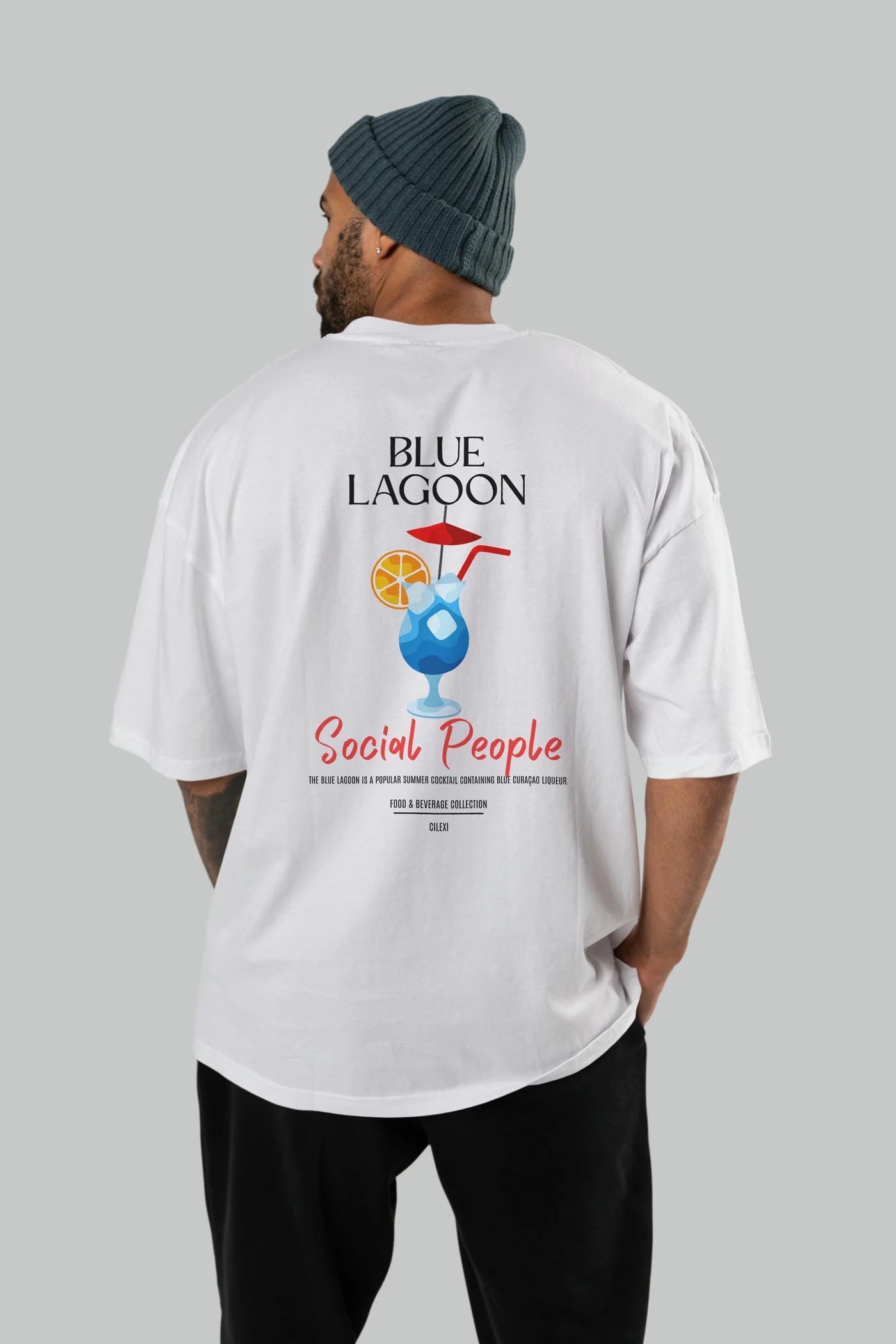 Blue Lagoon Kokteyl Serisi Baskılı Oversize t-shirt Erkek Kadın Unisex %100 Pamuk Bisiklet Yaka tişort