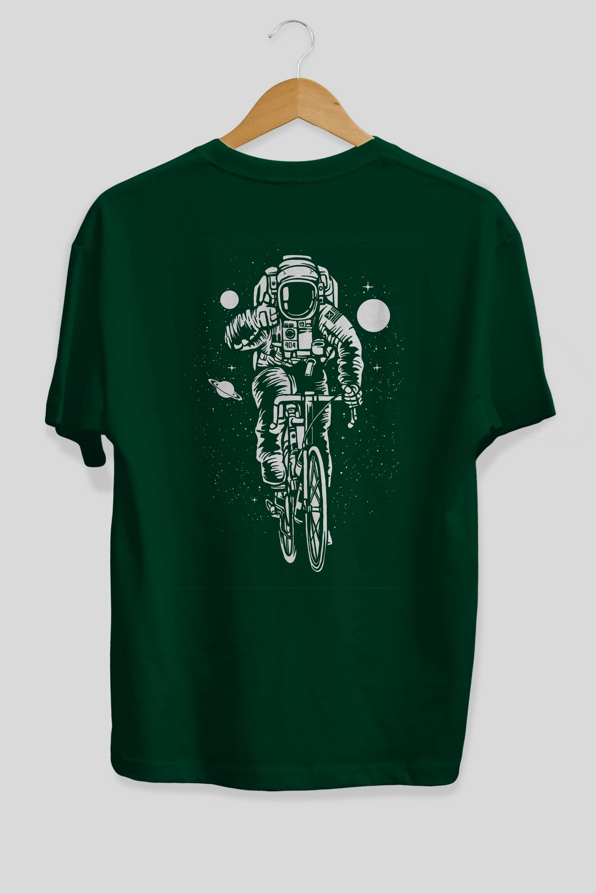 Astronaut Bicycle Arka Baskılı Oversize t-shirt Erkek Kadın Unisex %100 Pamuk