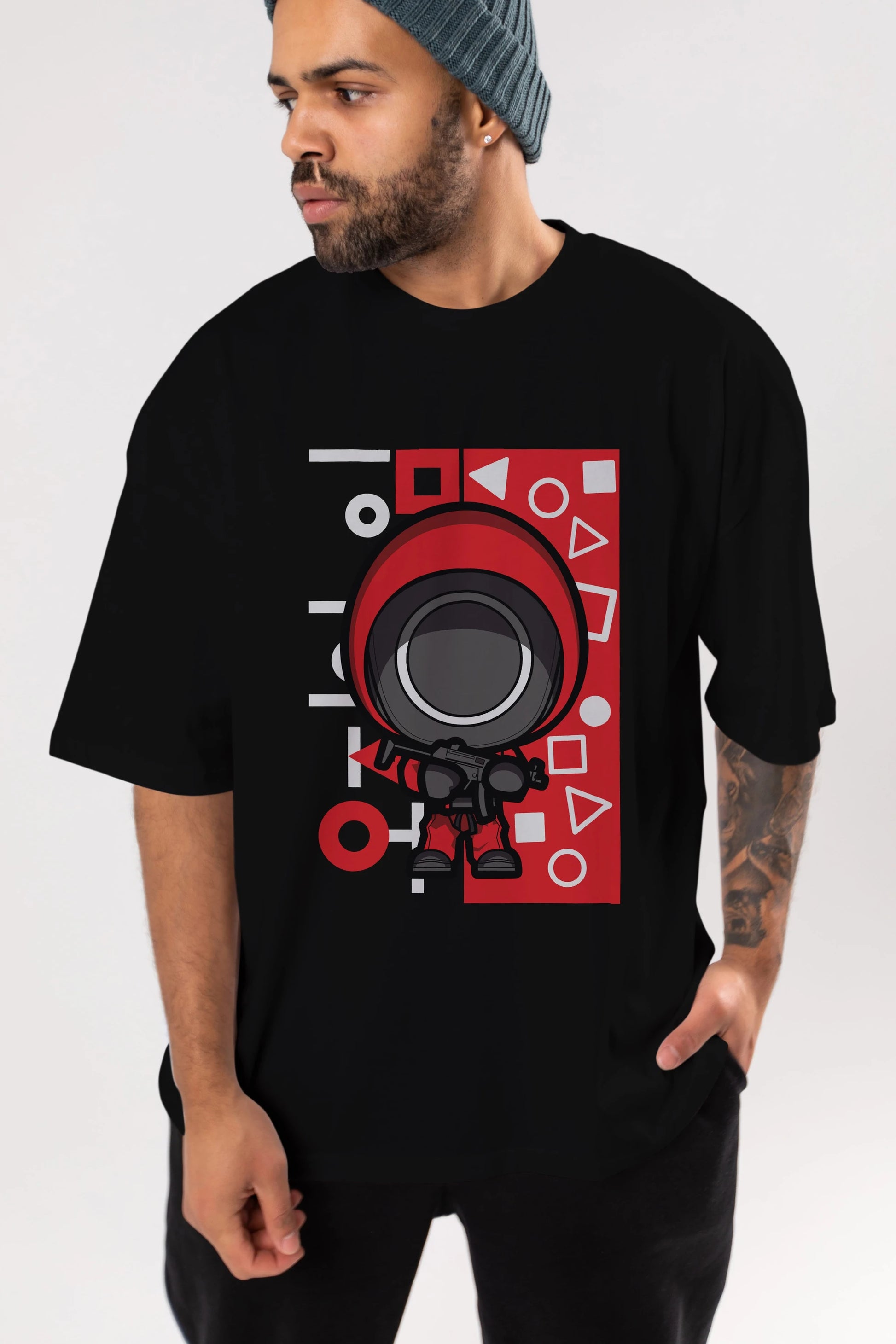 Squid Game (4) Ön Baskılı Oversize t-shirt Erkek Kadın Unisex %100 Pamuk Bisiklet Yaka tişort