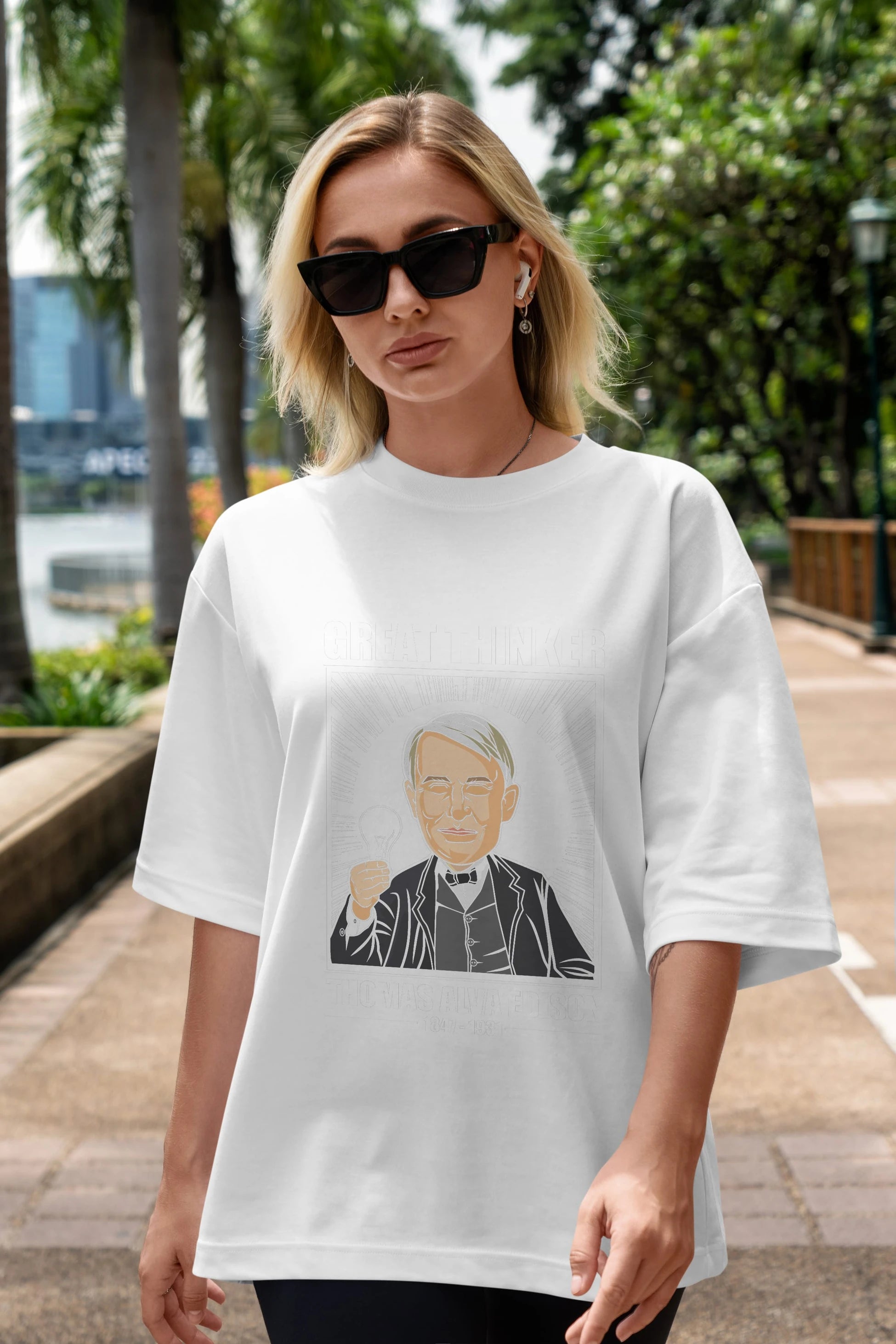 Thomas Alfa Edison Ön Baskılı Oversize t-shirt Erkek Kadın Unisex %100 Pamuk tişort