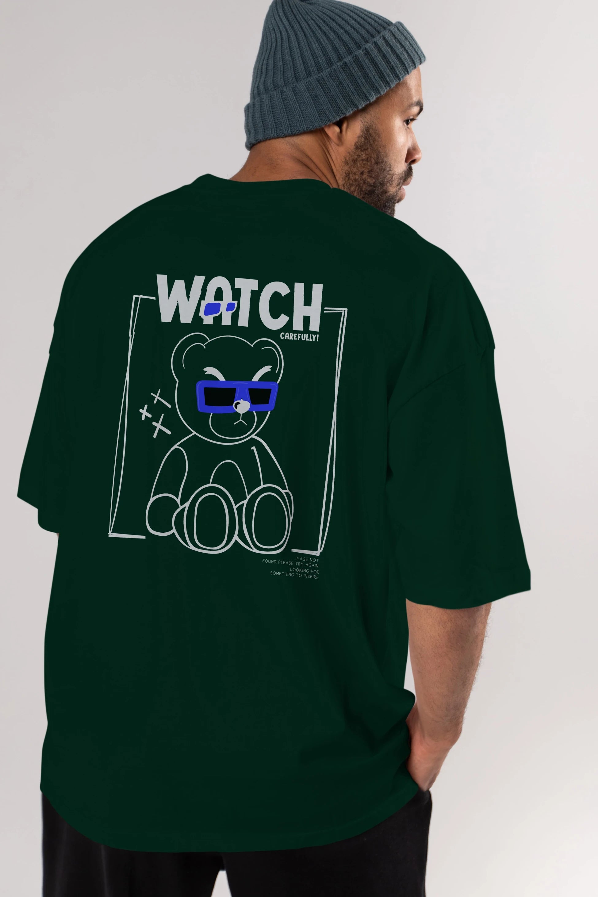 Watch Carefully Bear Arka Baskılı Oversize t-shirt Erkek Kadın Unisex