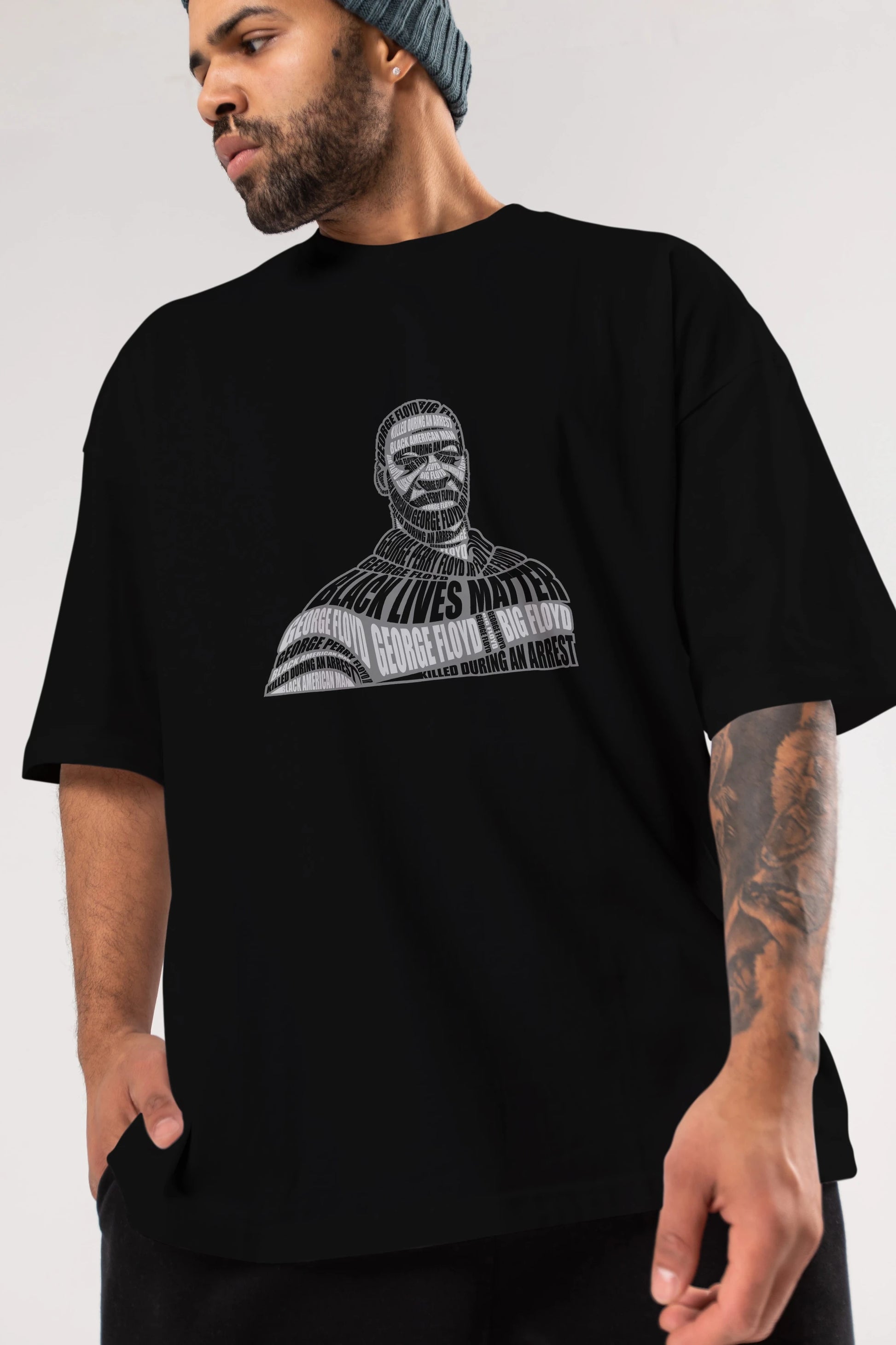 George Floyd Calligram Ön Baskılı Oversize t-shirt %100 pamuk Erkek Kadın Unisex