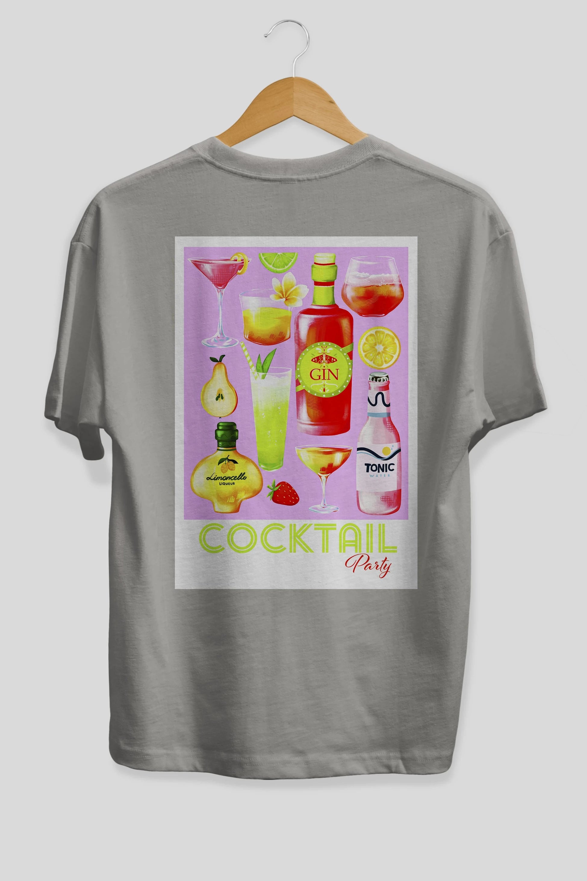 Cocktail Party Arka Baskılı Oversize t-shirt Erkek Kadın Unisex %100 Pamuk Bisiklet Yaka tişort