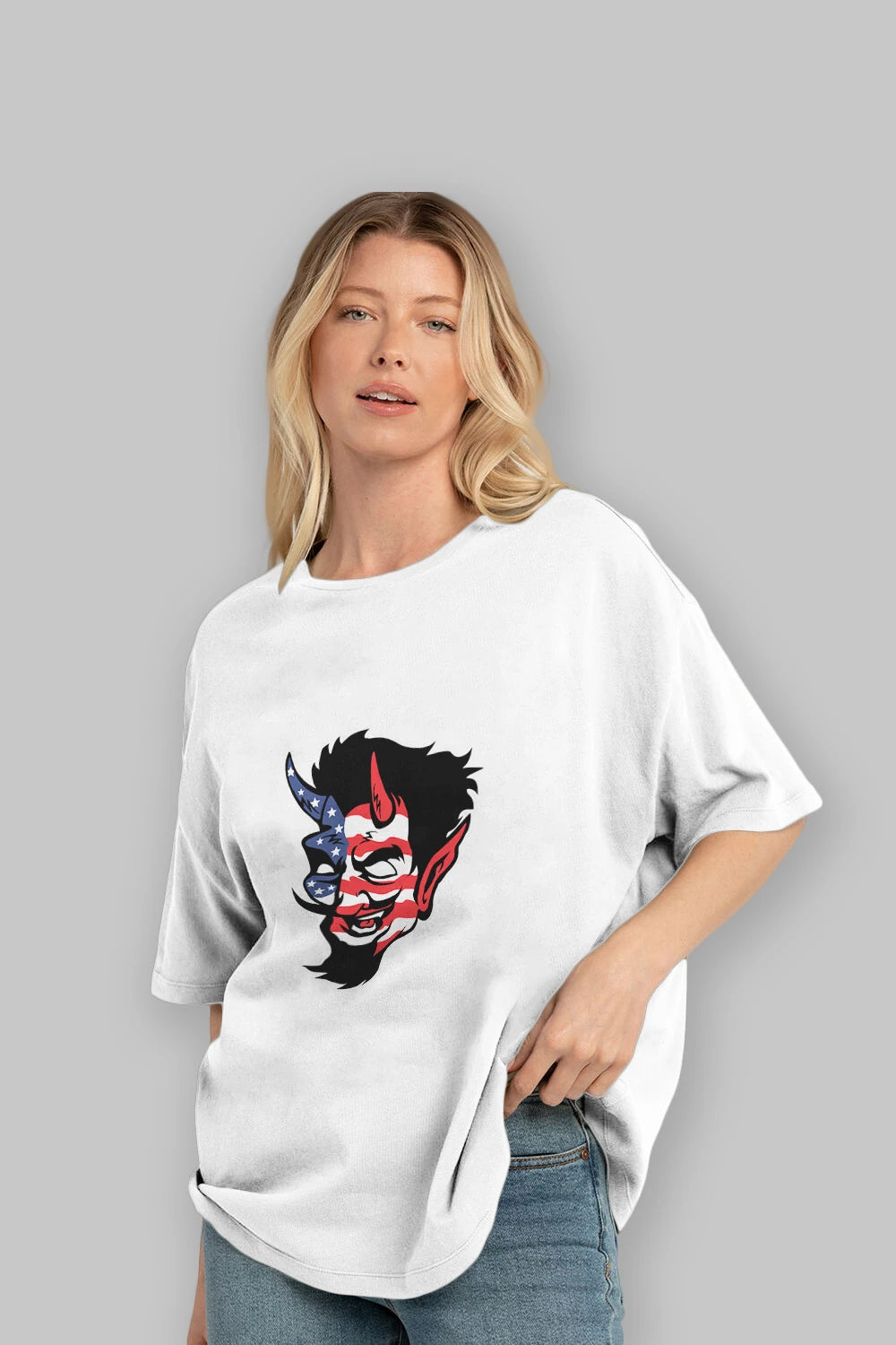 American Devil Ön Baskılı Oversize t-shirt Erkek Kadın Unisex %100 Pamuk tişort