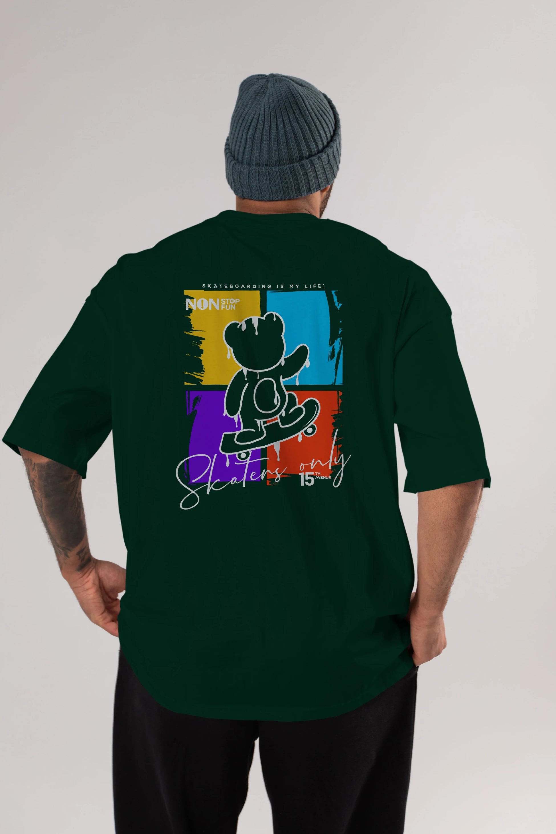 Skaters Only Bear Arka Baskılı Oversize t-shirt Erkek Kadın Unisex