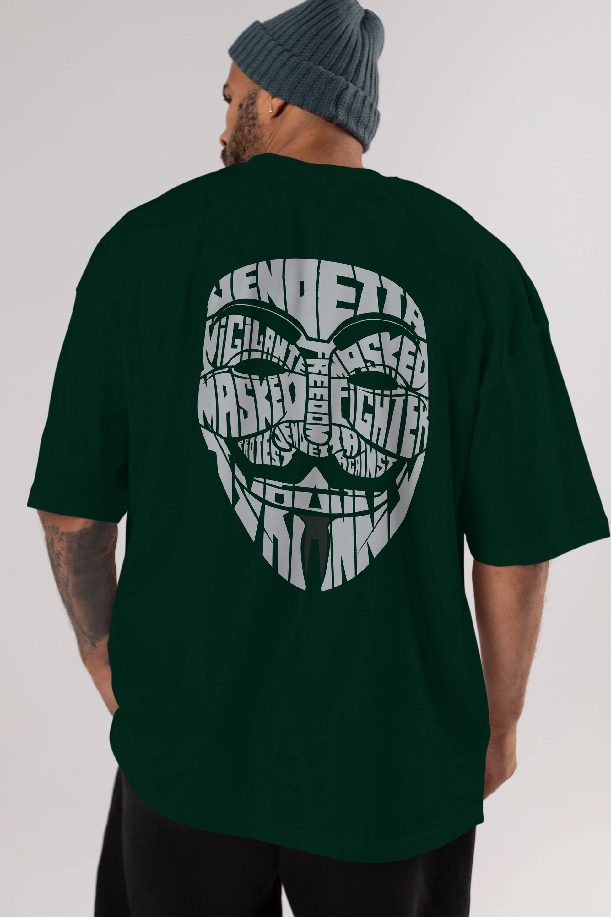 Vendetta Arka Baskılı Oversize t-shirt %100 pamuk Erkek Kadın Unisex