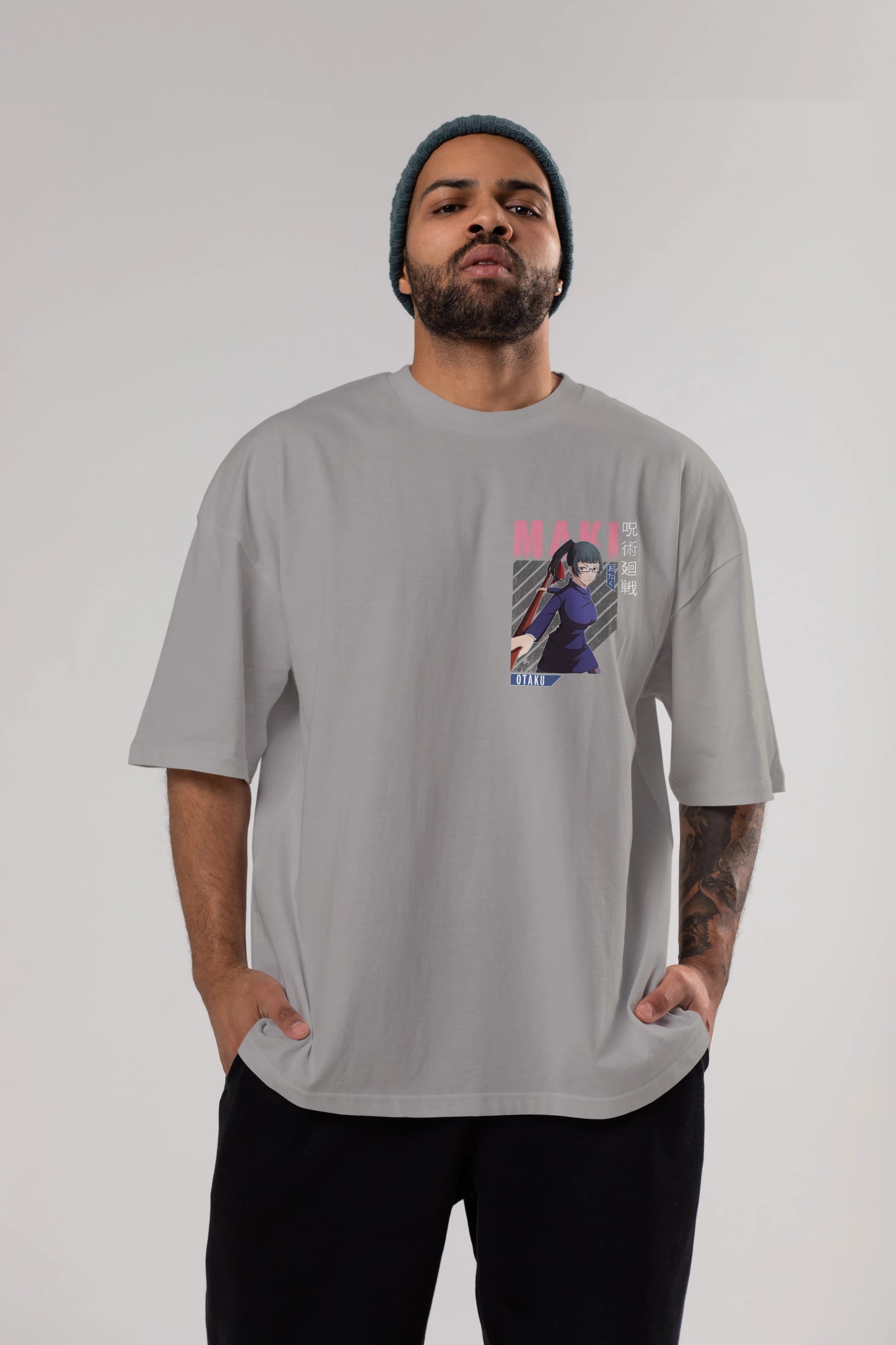 Maki Zenin CHAINSAWMAN Ön Sol Baskılı Oversize t-shirt Erkek Kadın Unisex %100 Pamuk Bisiklet Yaka tişort