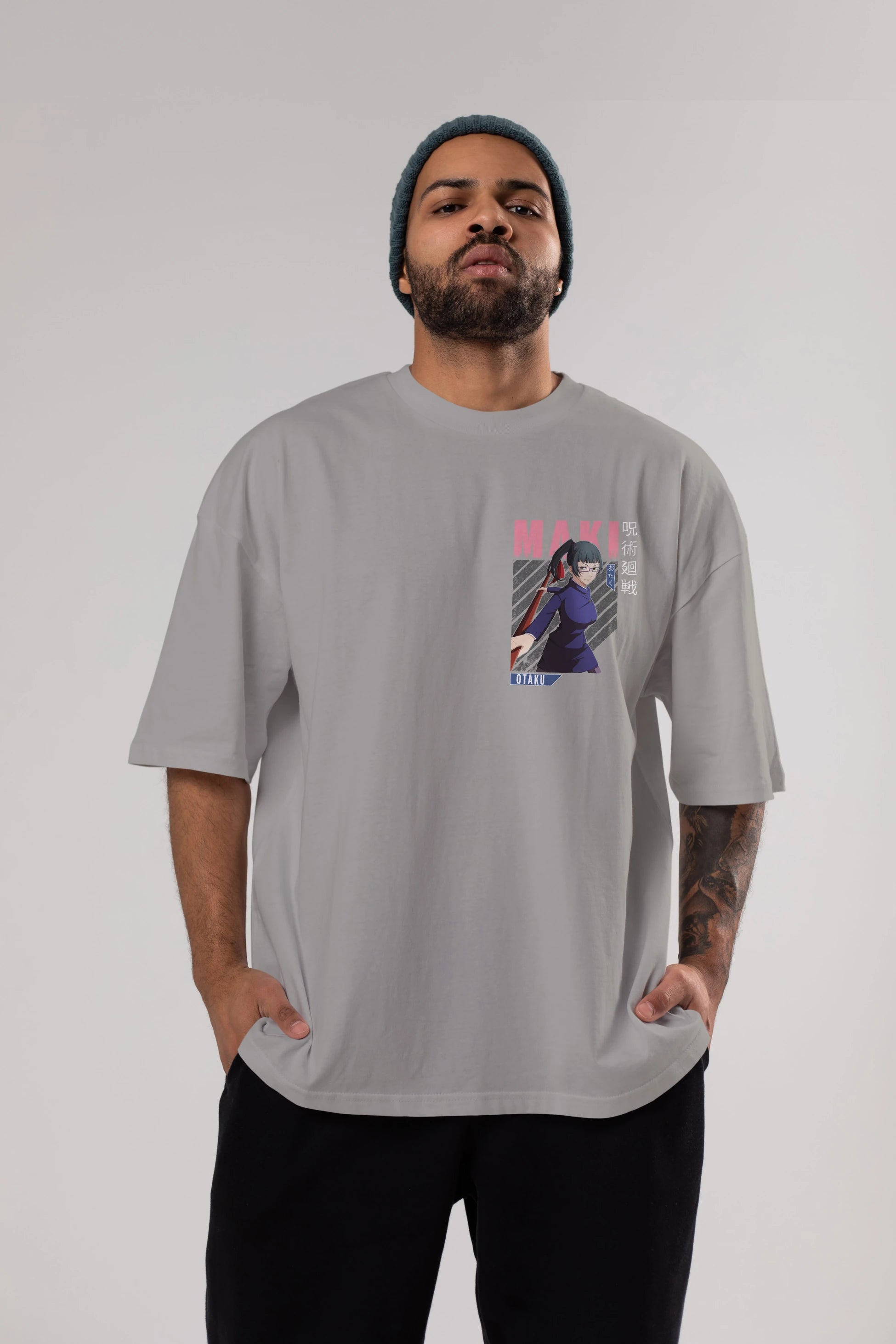 Maki Zenin CHAINSAWMAN Ön Sol Baskılı Oversize t-shirt Erkek Kadın Unisex %100 Pamuk Bisiklet Yaka tişort