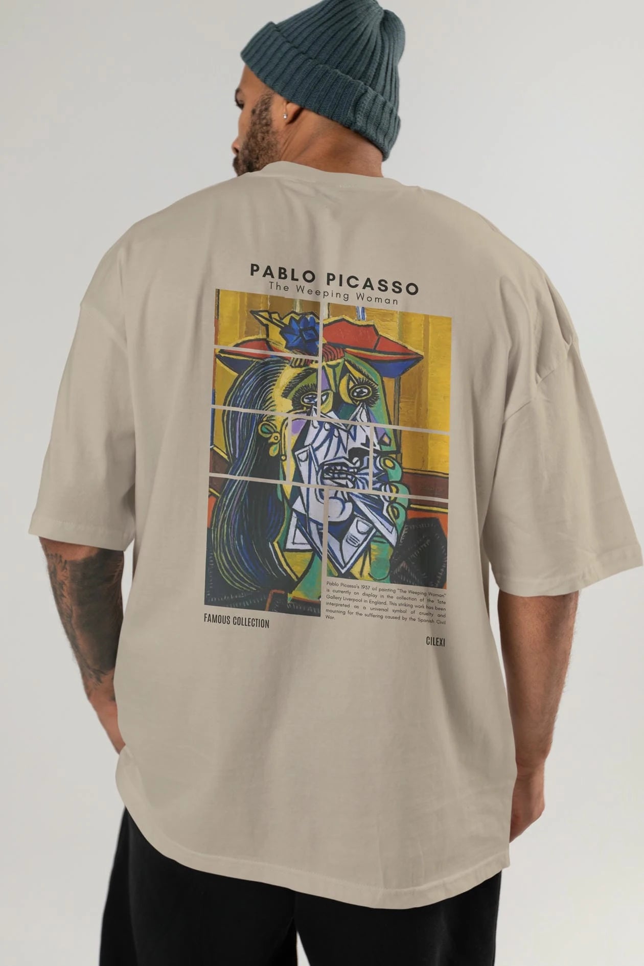 Pablo Picasso Arka Baskılı Oversize t-shirt Erkek Kadın Bisiklet Yaka Pamuk tişort