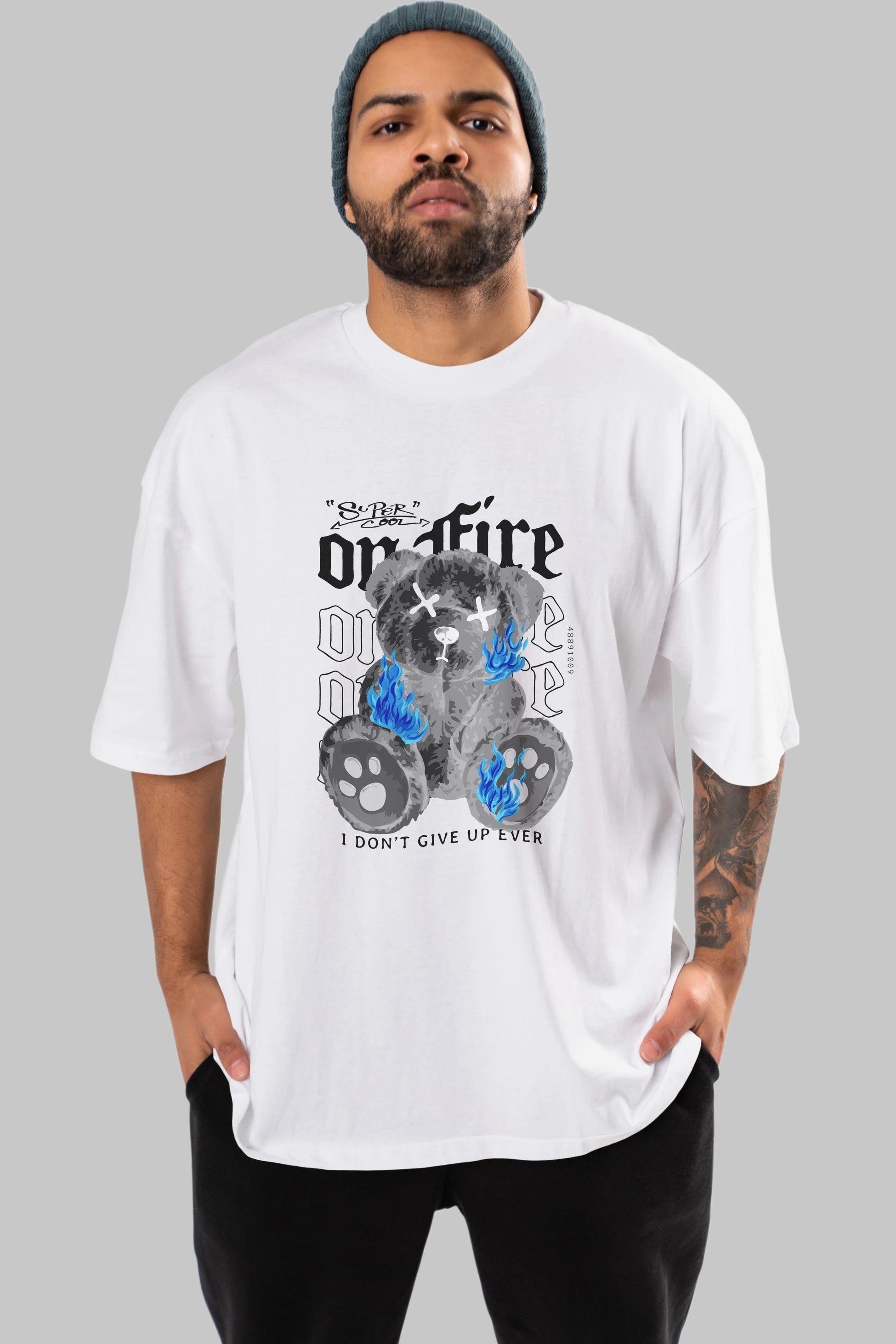 Teddy Bear On Fire Ön Baskılı Oversize t-shirt Erkek Kadın Unisex