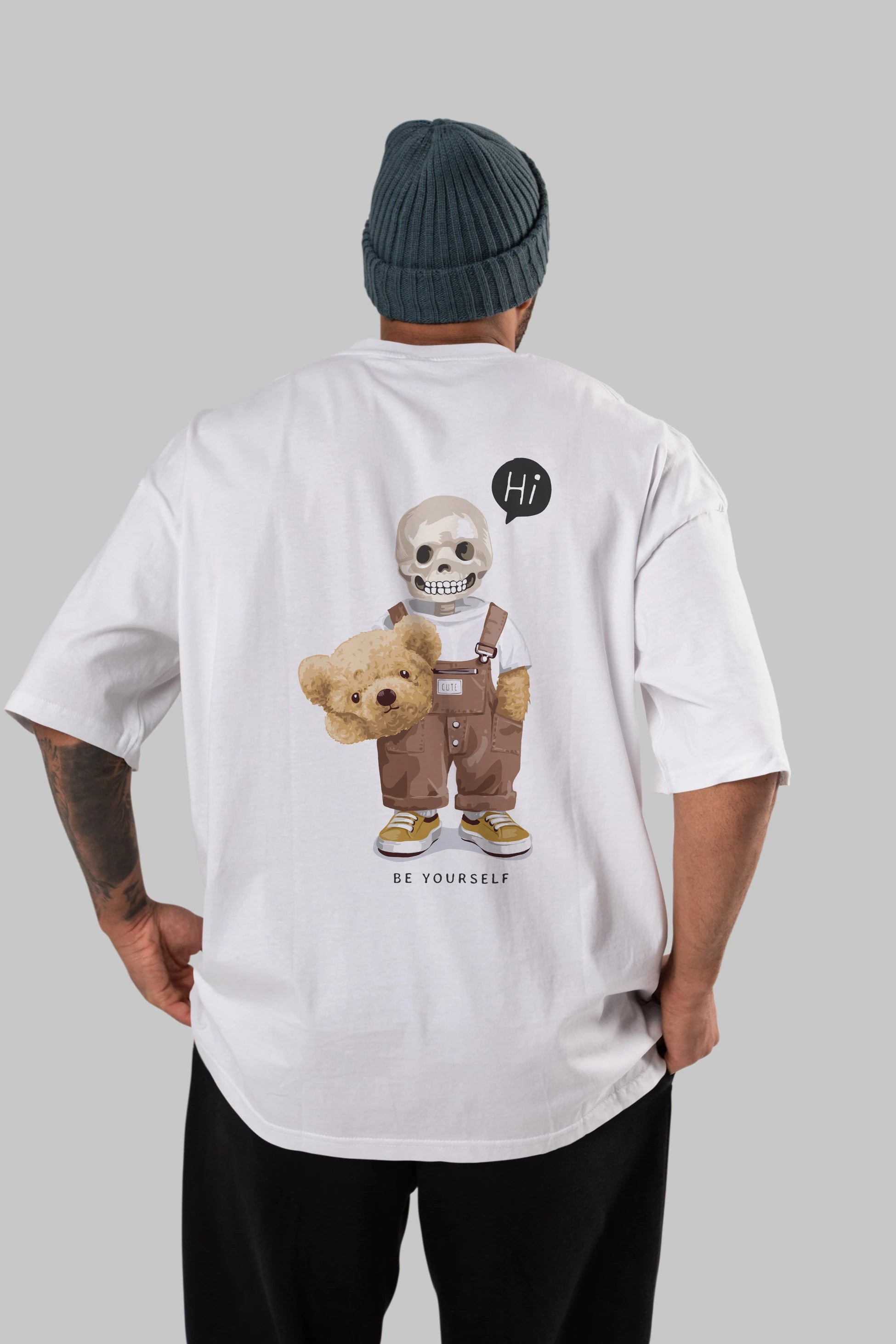 Teddy Bear hi Arka Baskılı Oversize t-shirt Erkek Kadın Unisex %100 Pamuk