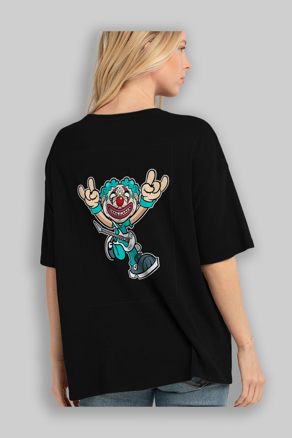 Clown Punk Arka Baskılı Oversize t-shirt Erkek Kadın Unisex %100 Pamuk tişort