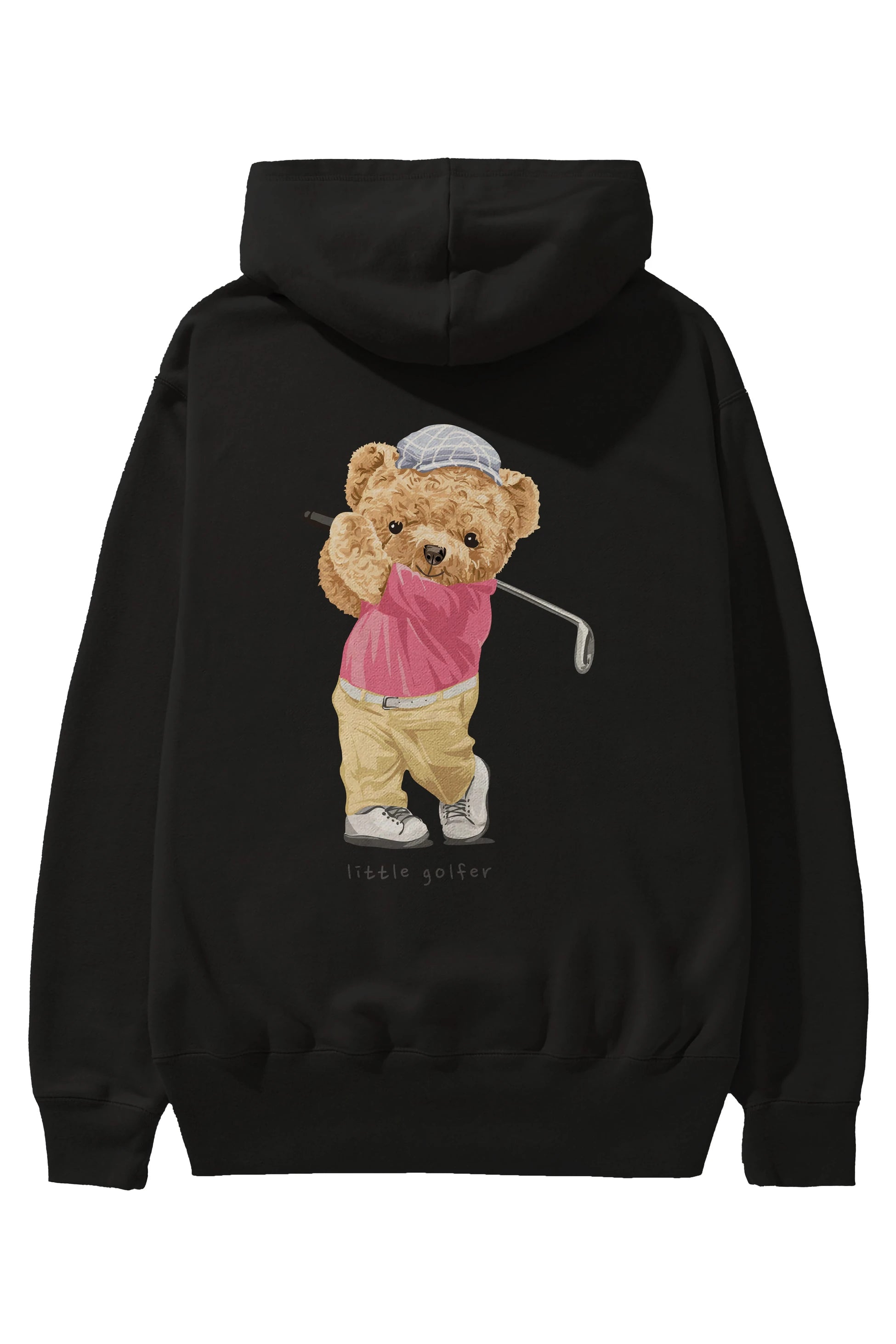 Teddy Bear Little Golfer Arka Baskılı Hoodie Oversize Kapüşonlu Sweatshirt Erkek Kadın Unisex