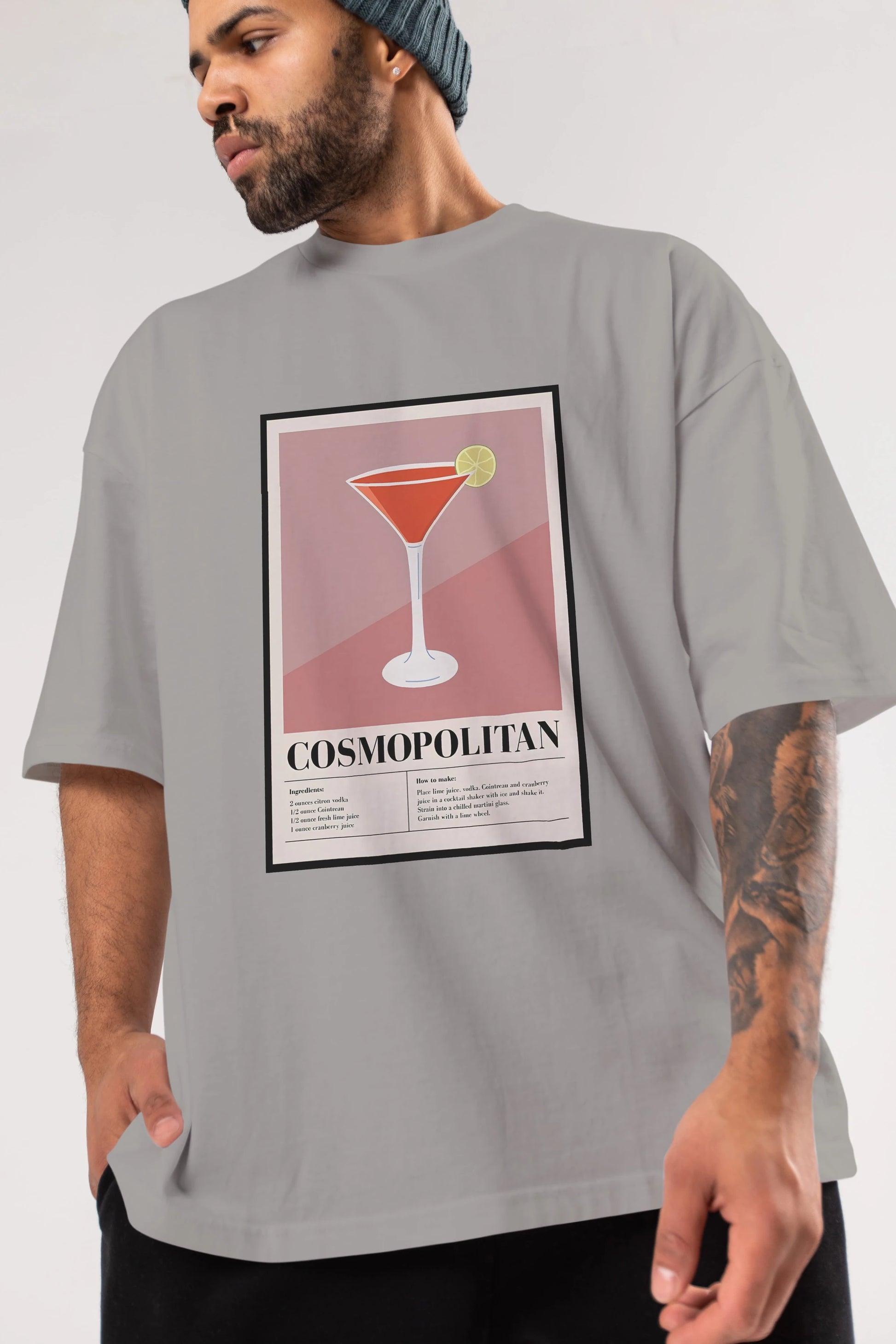 Cosmopolitan 3 Ön Baskılı Oversize t-shirt Erkek Kadın Unisex %100 Pamuk Bisiklet Yaka tişort
