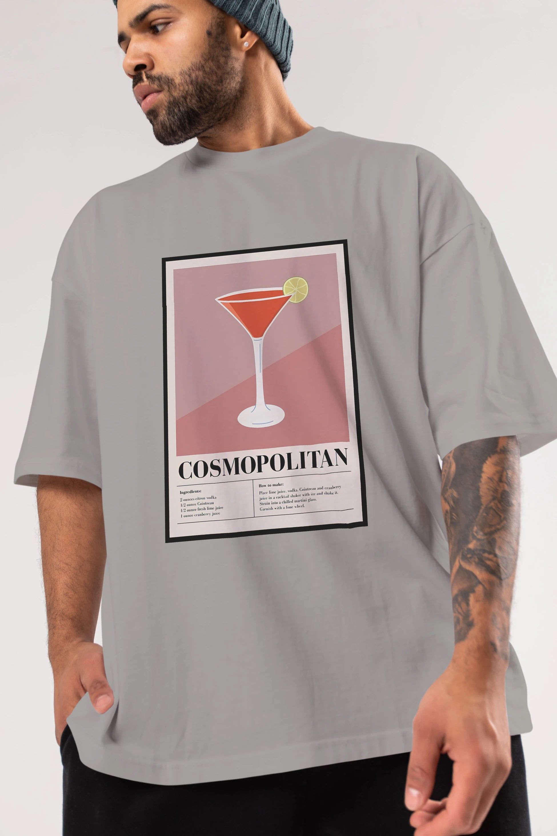 Cosmopolitan 3 Ön Baskılı Oversize t-shirt Erkek Kadın Unisex %100 Pamuk Bisiklet Yaka tişort