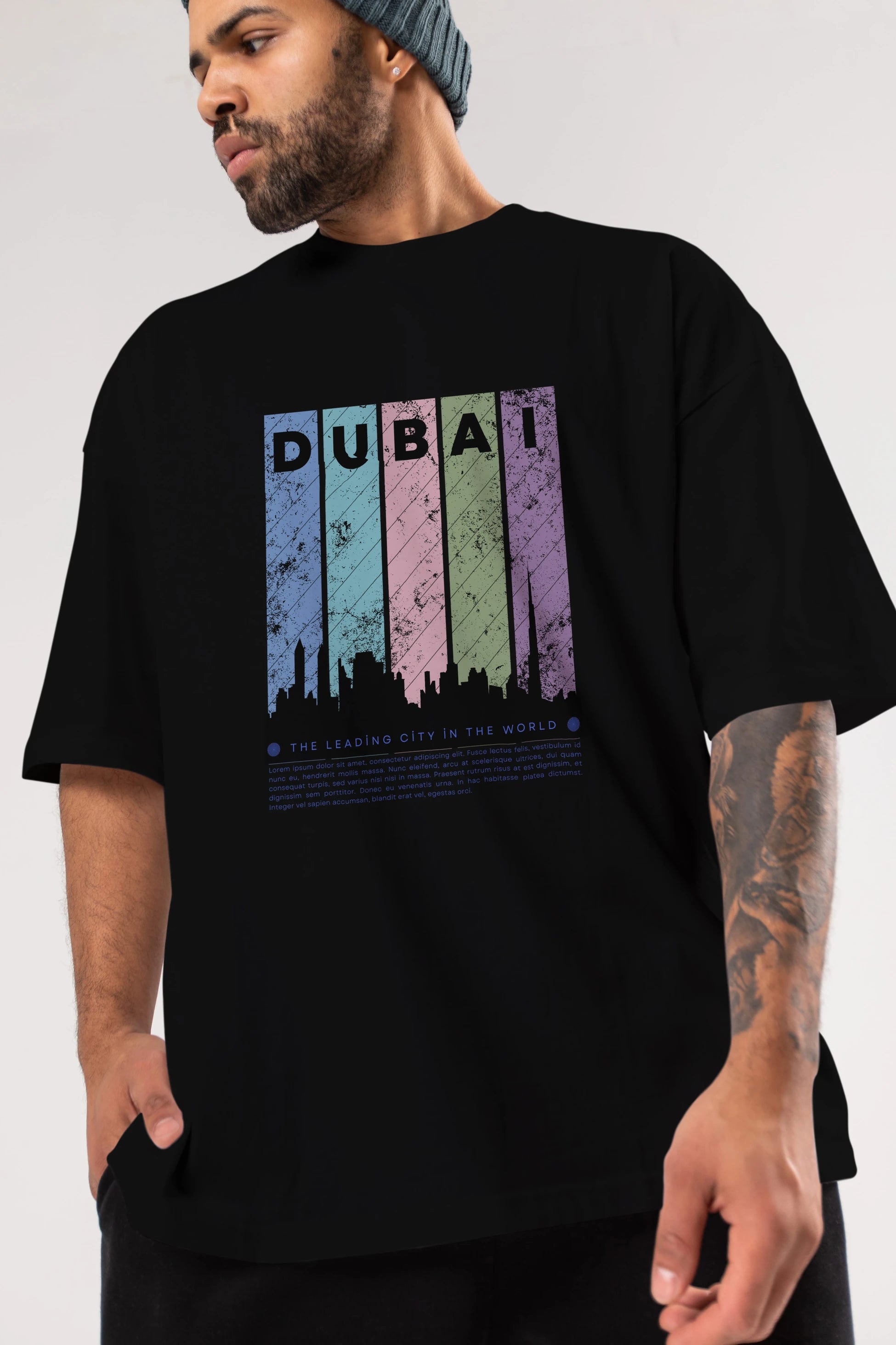 Dubai Yazılı Ön Baskılı Oversize t-shirt Erkek Kadın Unisex
