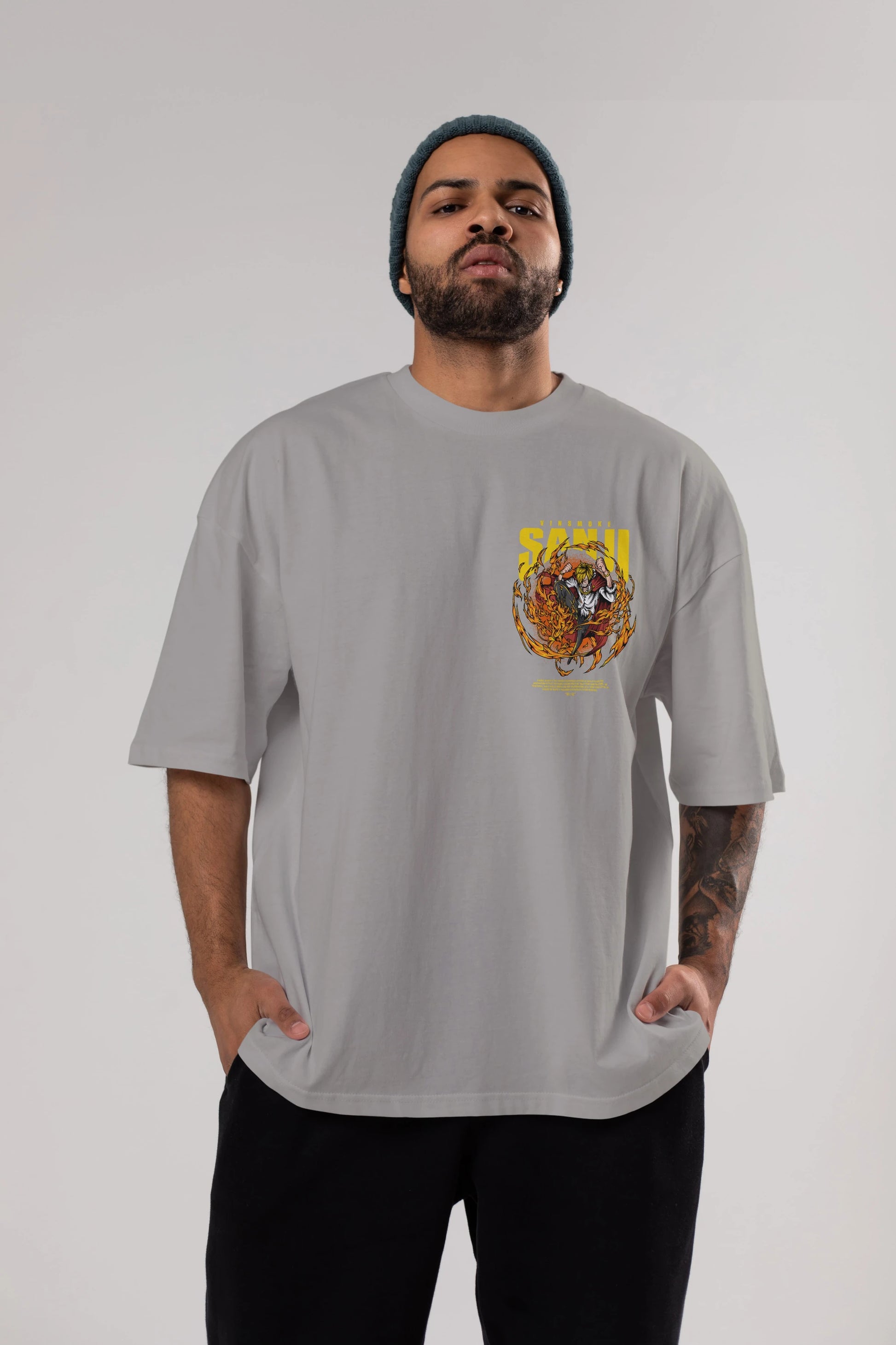 Vinsmoke Sanji Ön Sol Baskılı Oversize t-shirt Erkek Kadın Unisex %100 Pamuk Bisiklet Yaka tişort