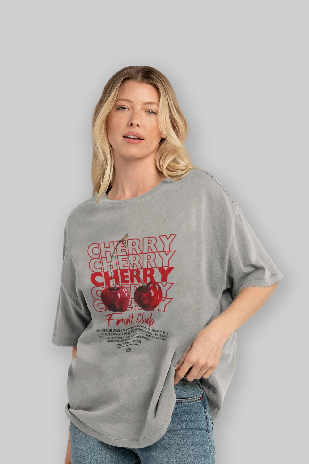 Cherry Ön Baskılı Oversize t-shirt Erkek Kadın Pamuk Bisiklet Yaka tişort