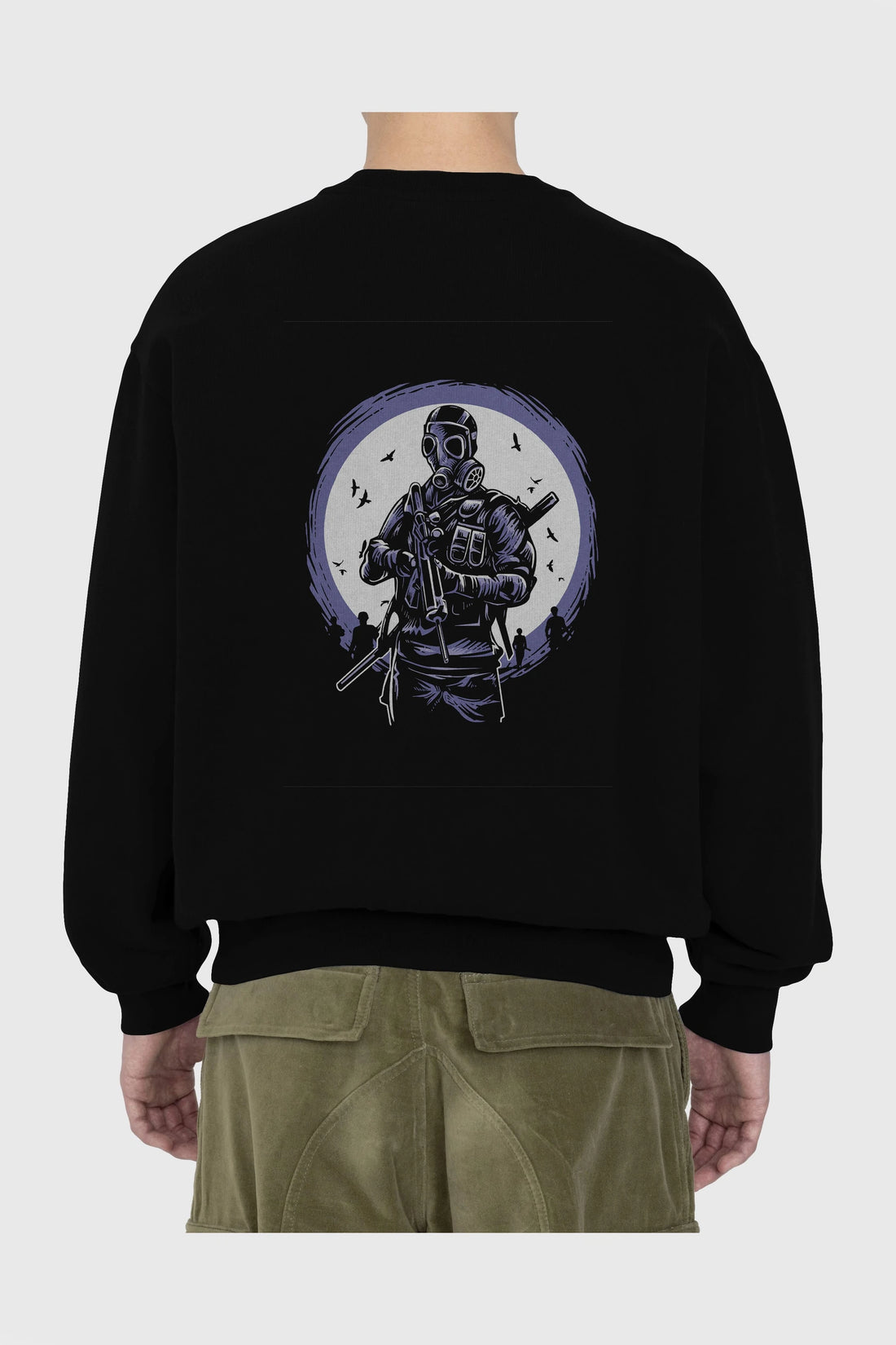 Gas Mask Soldier Arka Baskılı Oversize Sweatshirt Erkek Kadın Unisex