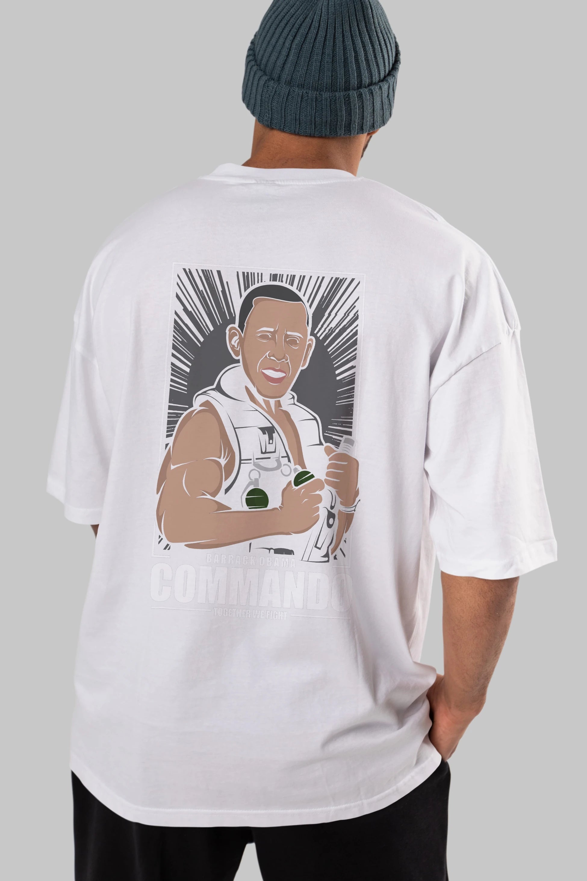 Obama Commando Arka Baskılı Oversize t-shirt Erkek Kadın Unisex %100 Pamuk tişort