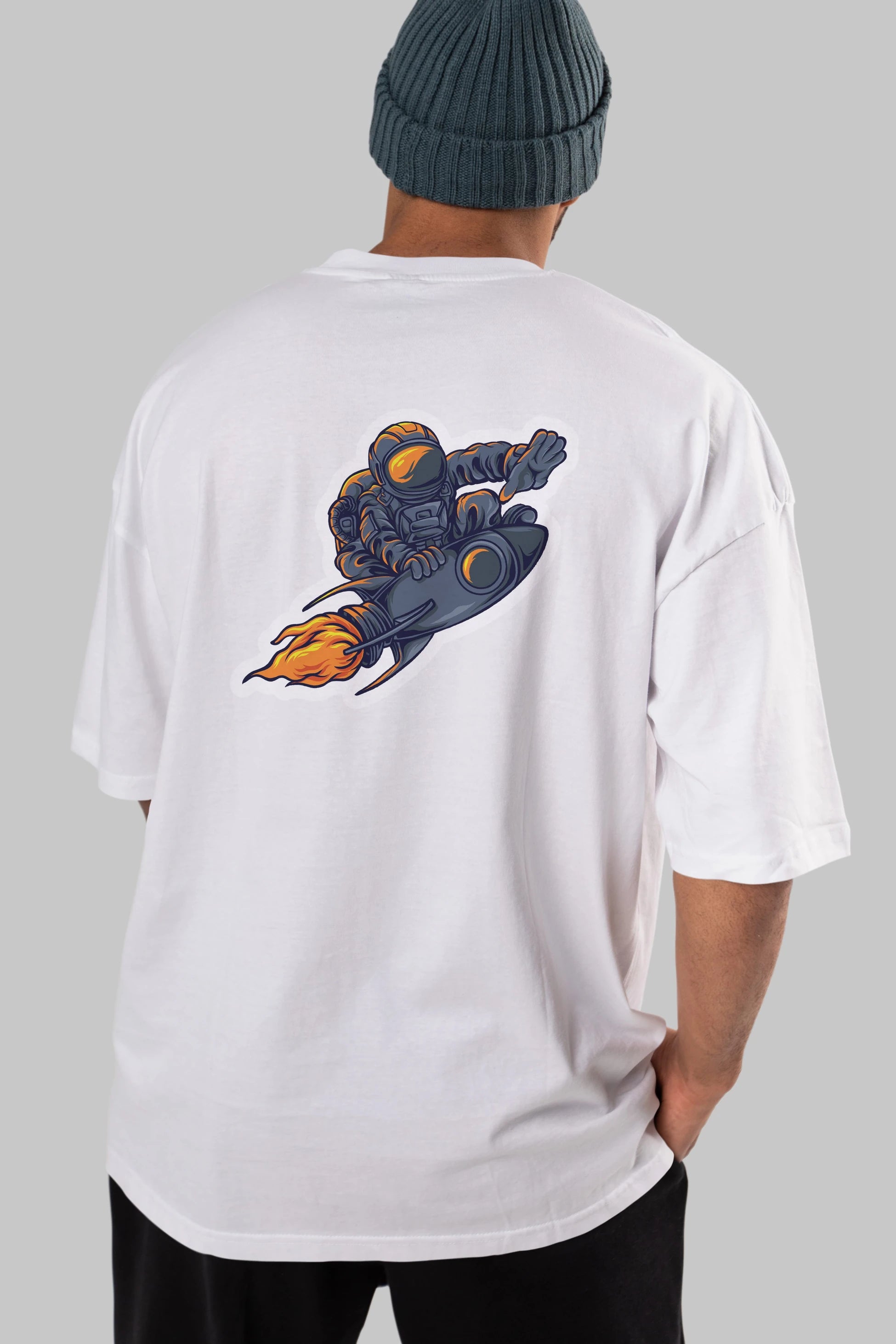 Astrocket Illustration Sticker Arka Baskılı Oversize t-shirt Erkek Kadın Unisex