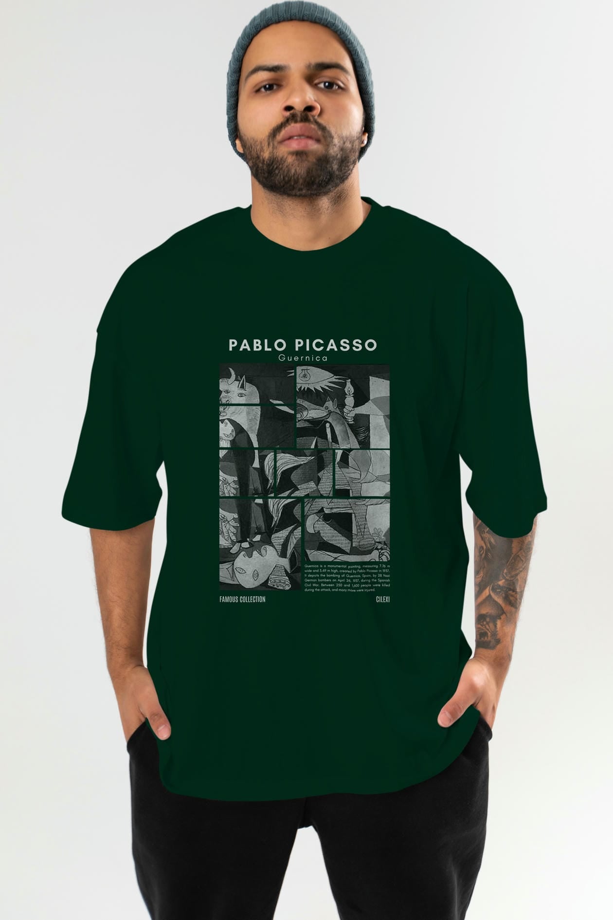 Pablo Picasso Guernica ön Baskılı Oversize t-shirt Erkek Kadın Bisiklet Yaka Pamuk tişort