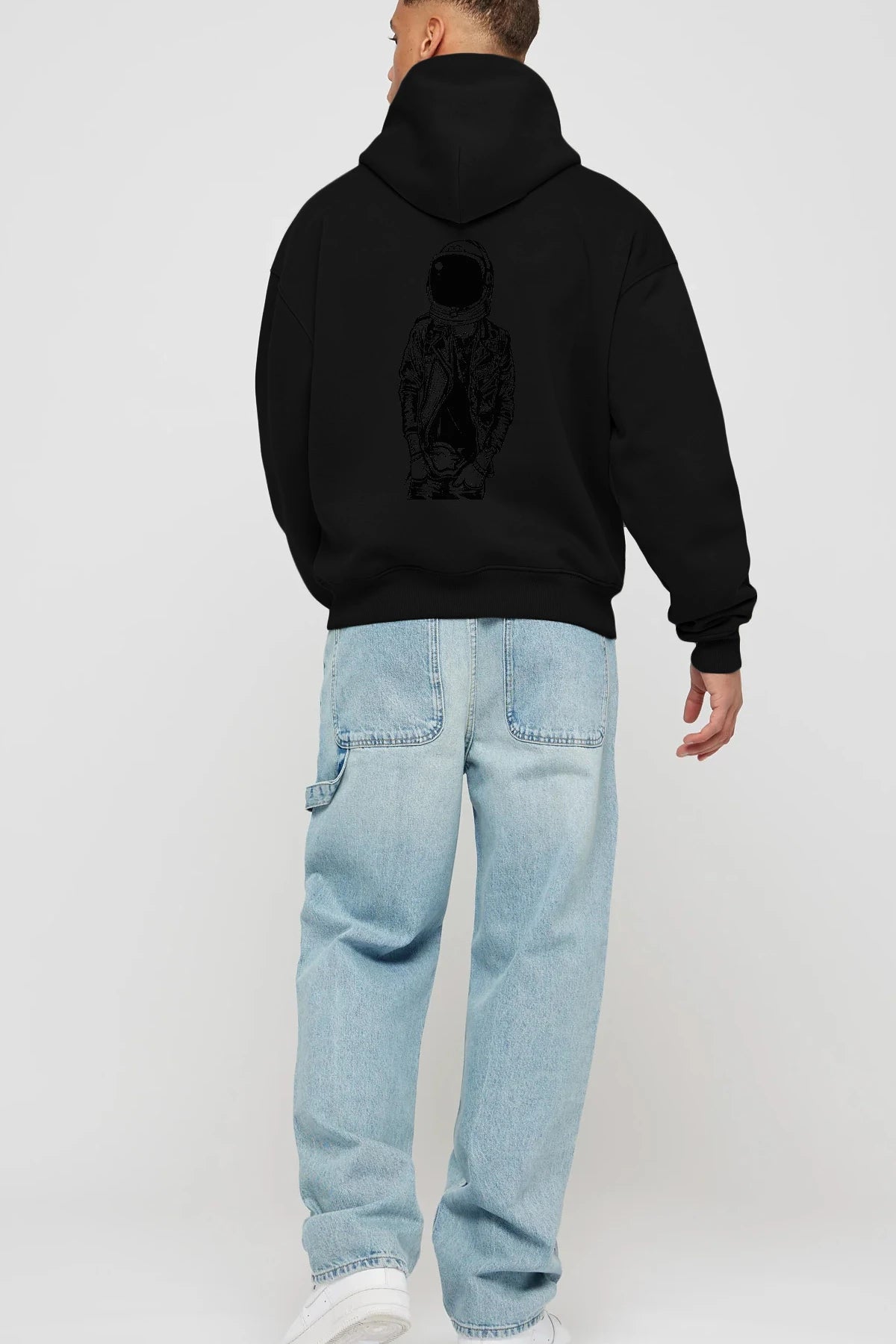 Astronaut Punkster Arka Baskılı Hoodie Oversize Kapüşonlu Sweatshirt Erkek Kadın Unisex