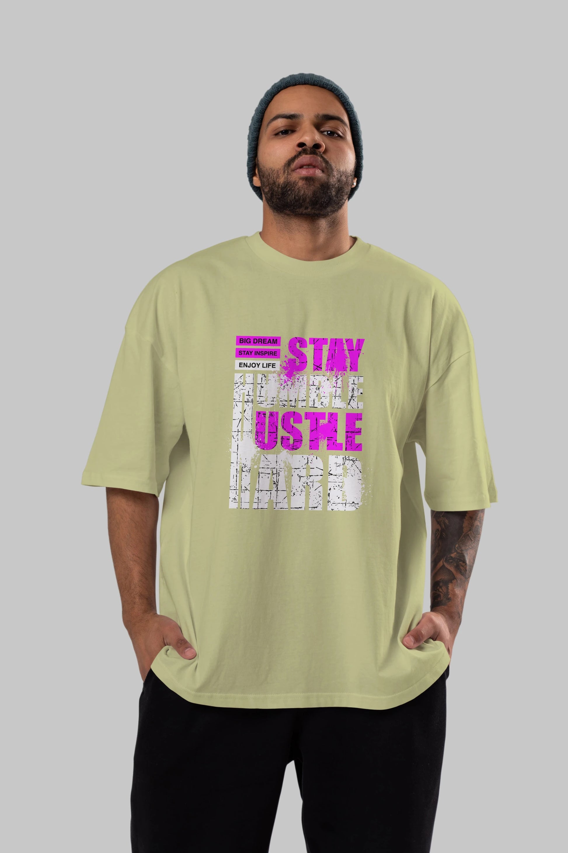 Stay Hustle Ön Baskılı Oversize t-shirt Erkek Kadın Unisex