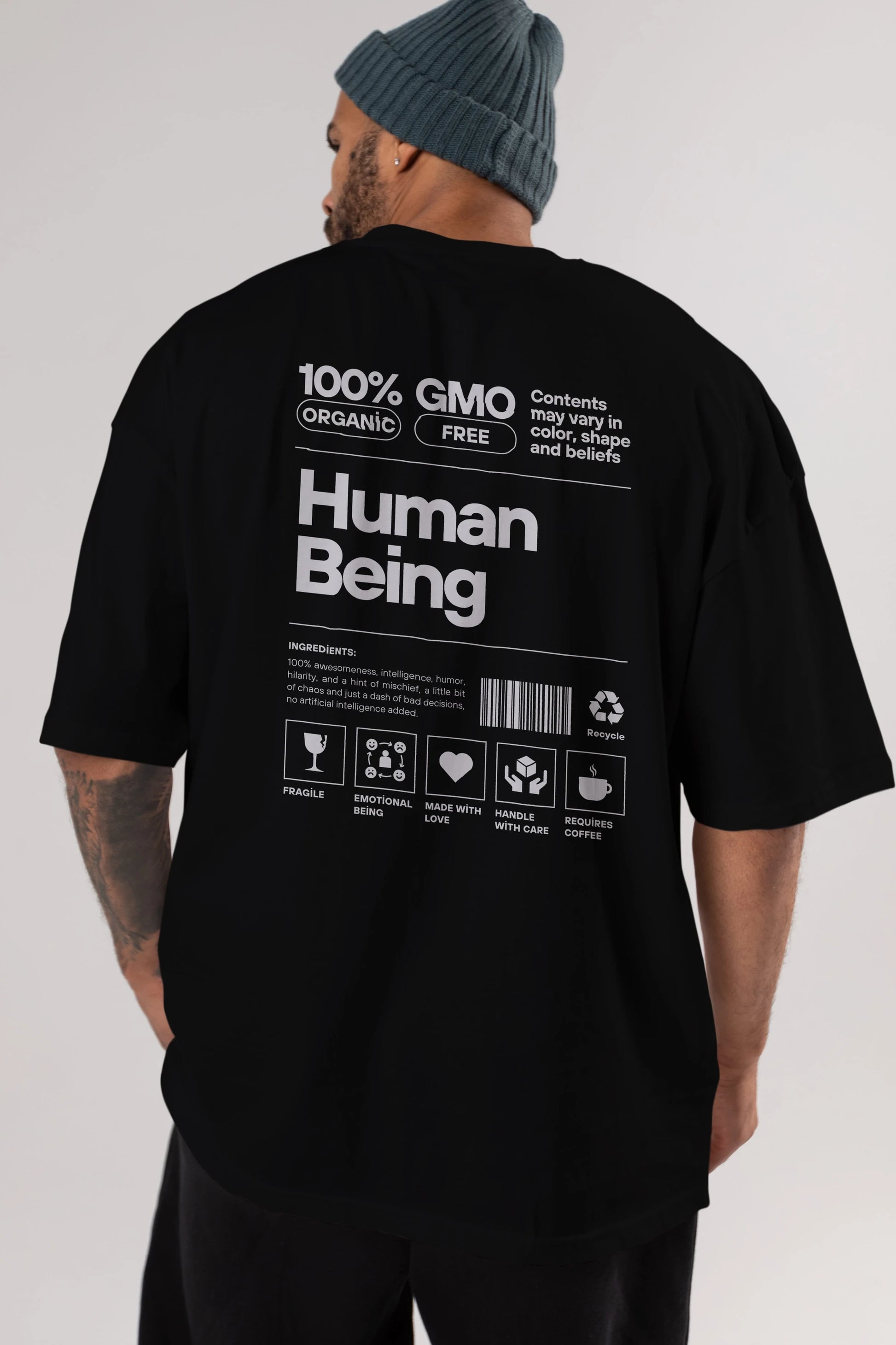 Human Being Arka Baskılı Oversize t-shirt Erkek Kadın Unisex