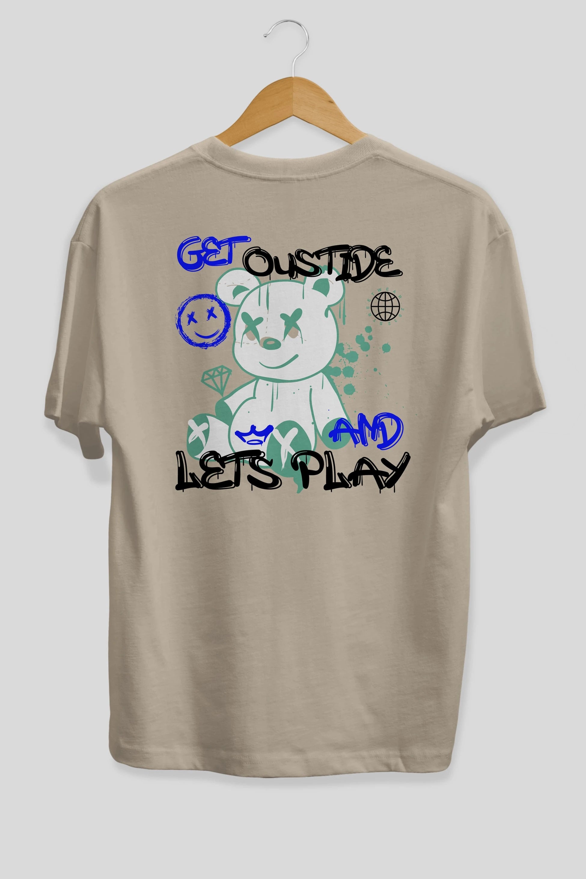 Get Outside Bear Arka Baskılı Oversize t-shirt Erkek Kadın Unisex