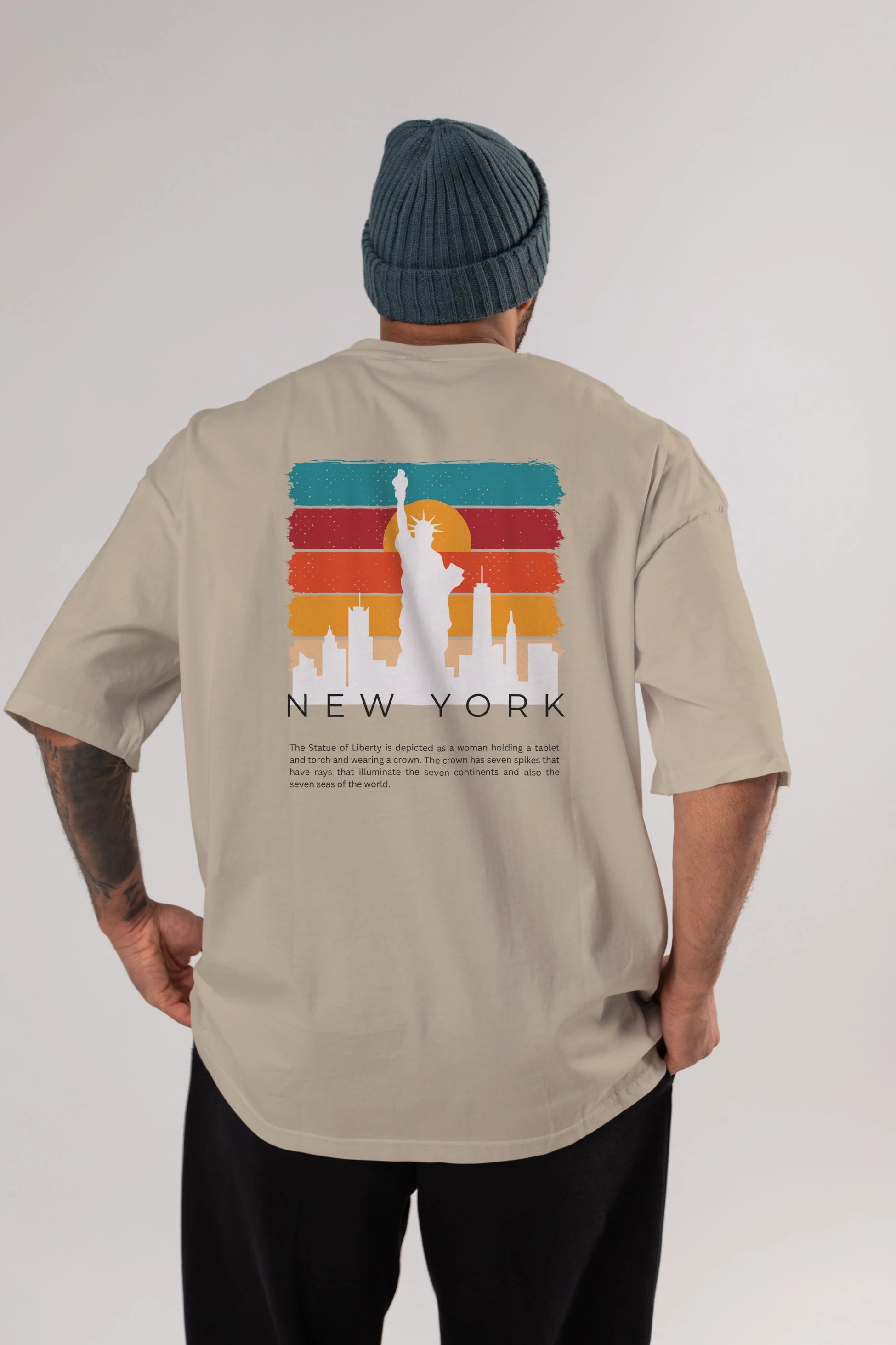 New York Yazılı Arka Baskılı Oversize t-shirt Erkek Kadın Unisex