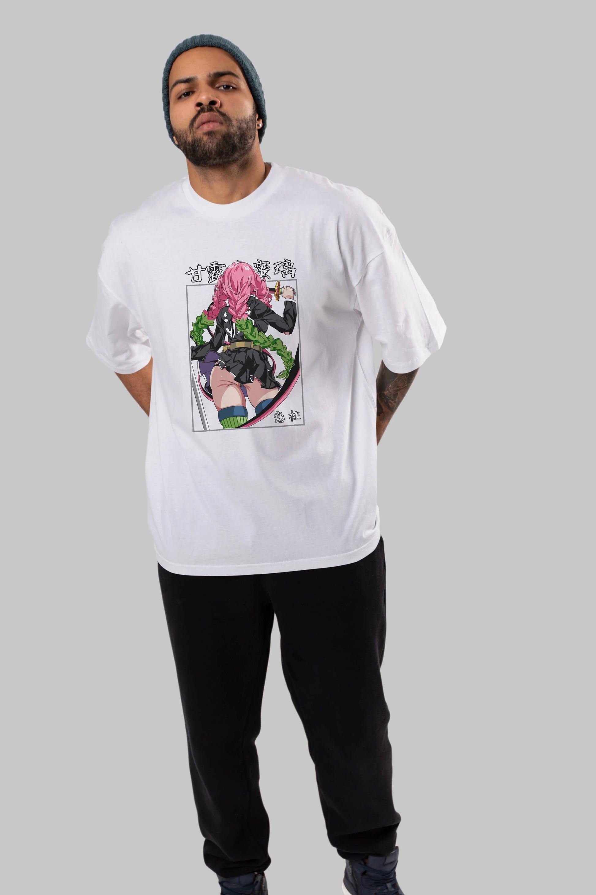 Mitsuri DEMONSLAYER Anime Ön Baskılı Oversize t-shirt %100 pamuk Erkek Kadın Unisex