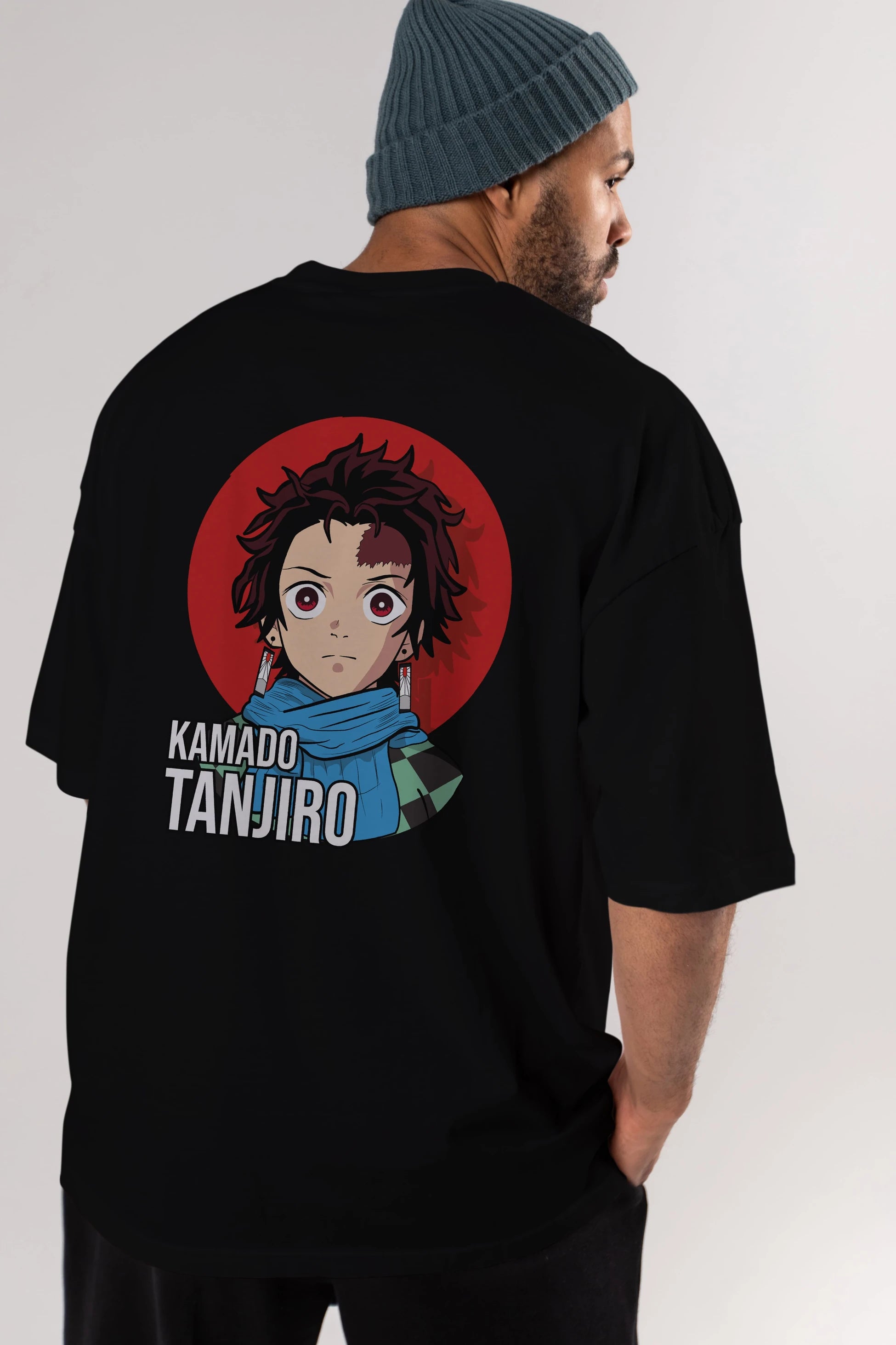 TANJIRO KAMADO Anime Arka Baskılı Oversize t-shirt Erkek Kadın Unisex