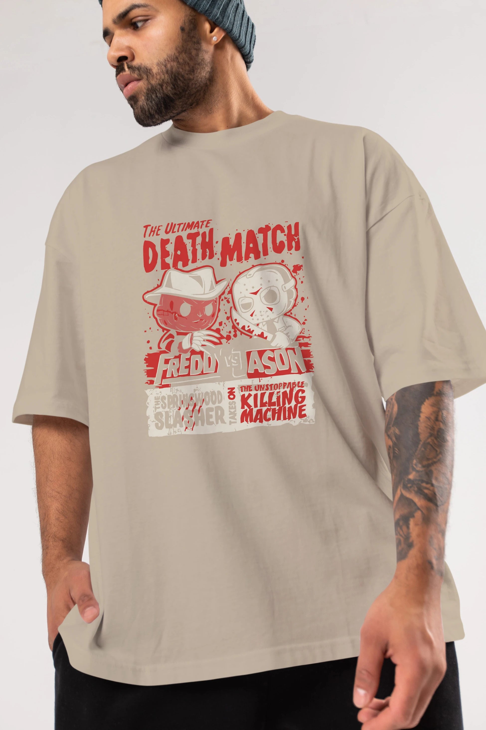 Freddy vs Jason Ön Baskılı Oversize t-shirt Erkek Kadın Unisex %100 Pamuk Bisiklet Yaka tişort