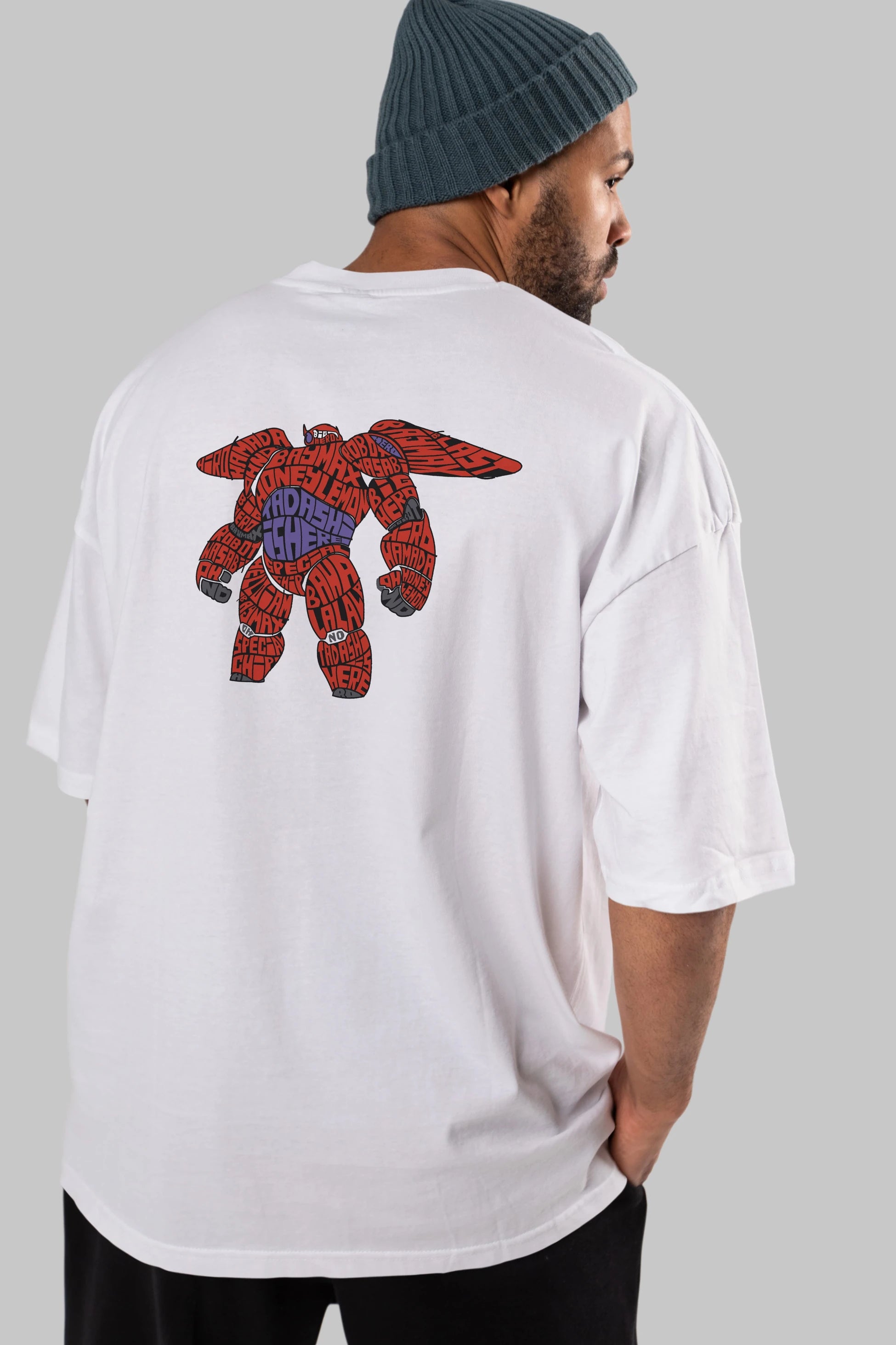 Baymax Arka Baskılı Oversize t-shirt %100 pamuk Erkek Kadın Unisex