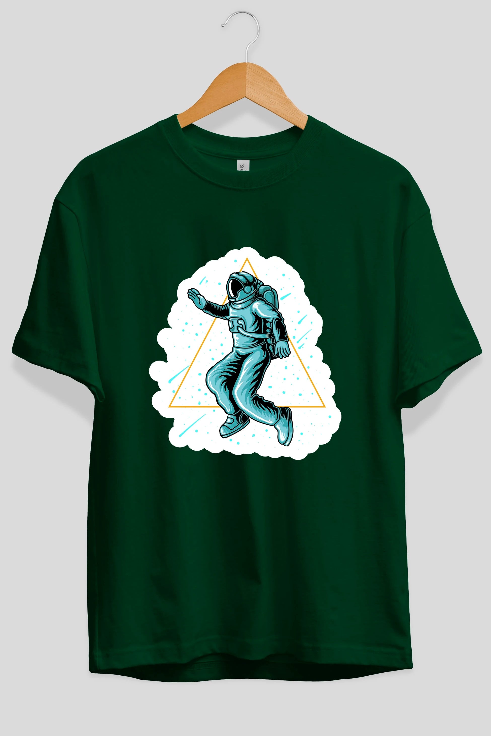 Astronaut Starry Triangle Sticker Ön Baskılı Oversize t-shirt Erkek Kadın Unisex