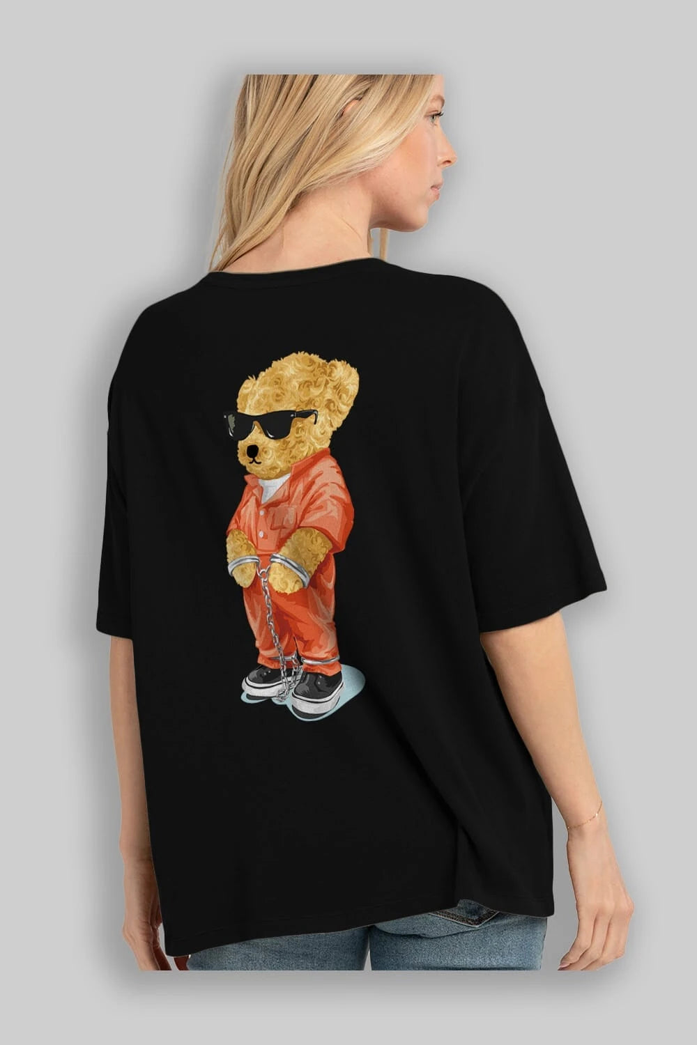 Teddy Bear Kodes Arka Baskılı Oversize t-shirt Erkek Kadın Unisex %100 Pamuk