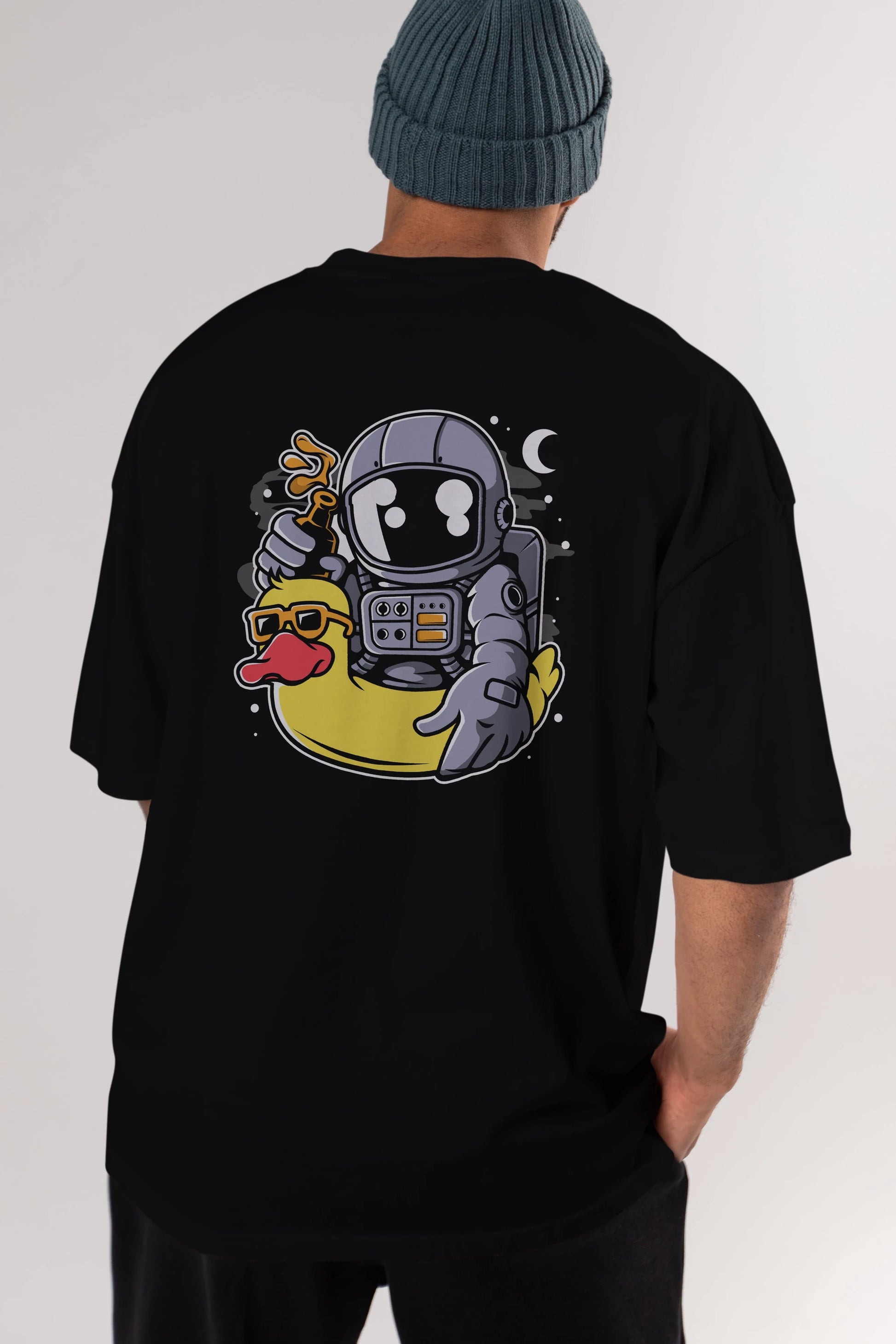 Astronaut Duck Balloon Arka Baskılı Oversize t-shirt Erkek Kadın Unisex