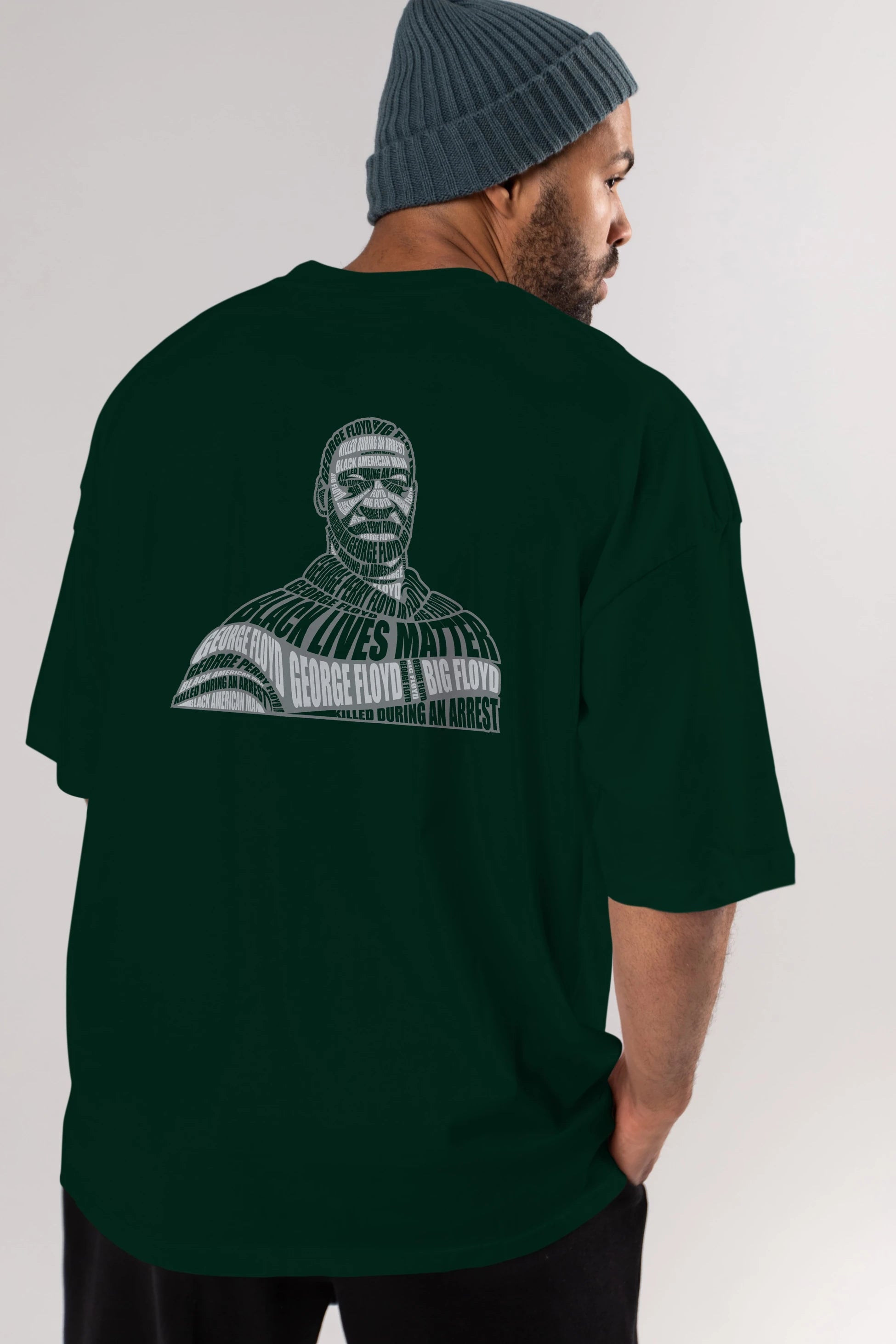George Floyd Calligram Arka Baskılı Oversize t-shirt %100 pamuk Erkek Kadın Unisex