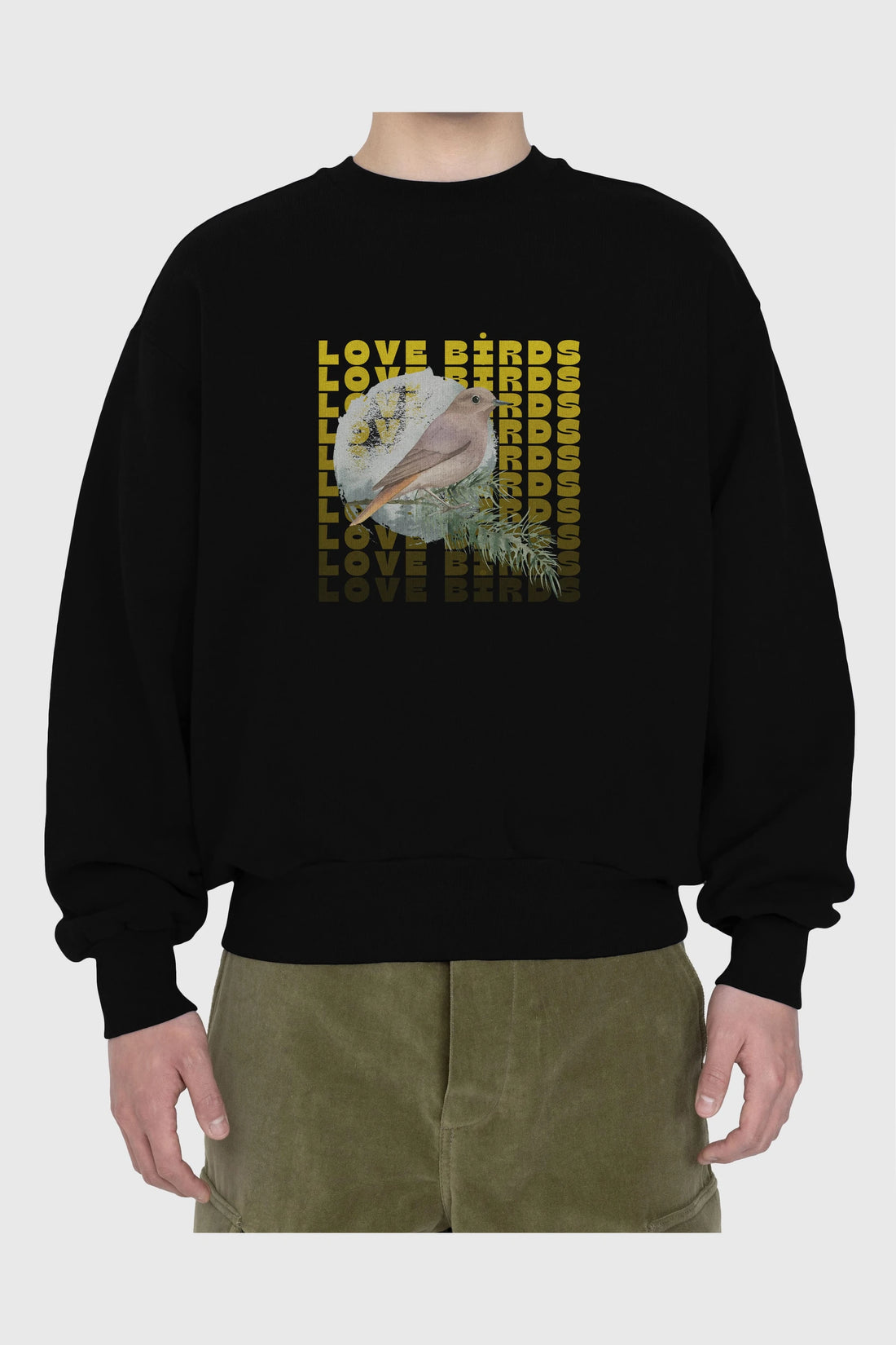 Love Birds Yazılı Ön Baskılı Oversize Sweatshirt Erkek Kadın Unisex