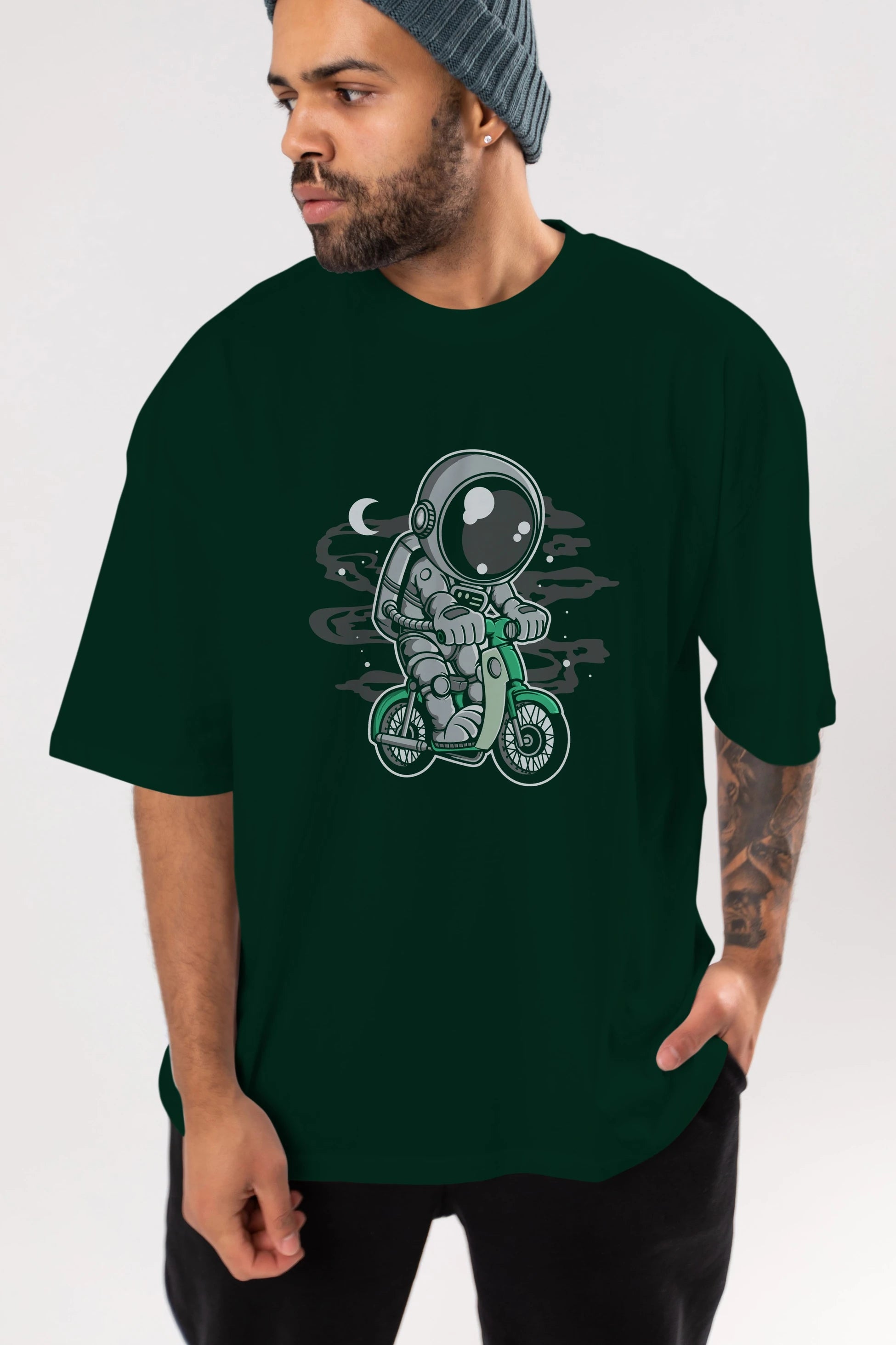 Astronaut Classic Motorbike Ön Baskılı Oversize t-shirt Erkek Kadın Unisex