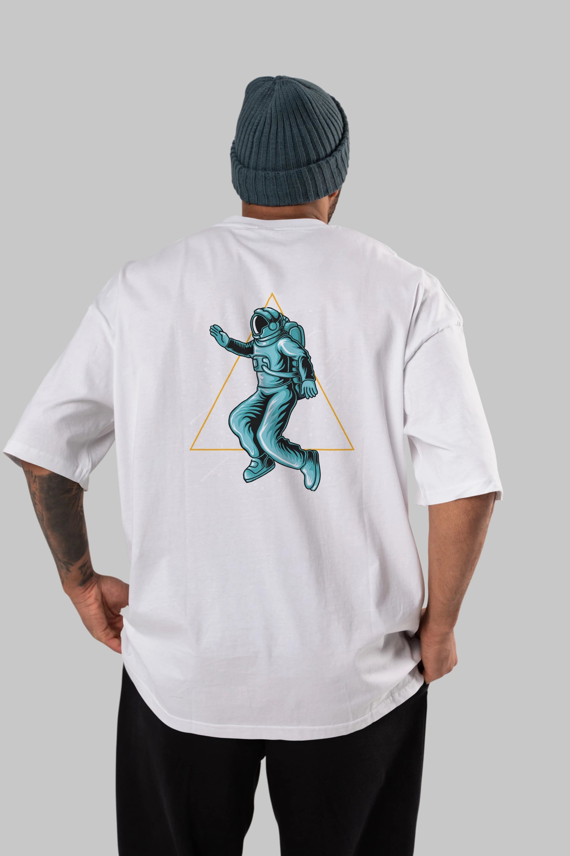 Astronaut Starry Triangle Arka Baskılı Oversize t-shirt Erkek Kadın Unisex