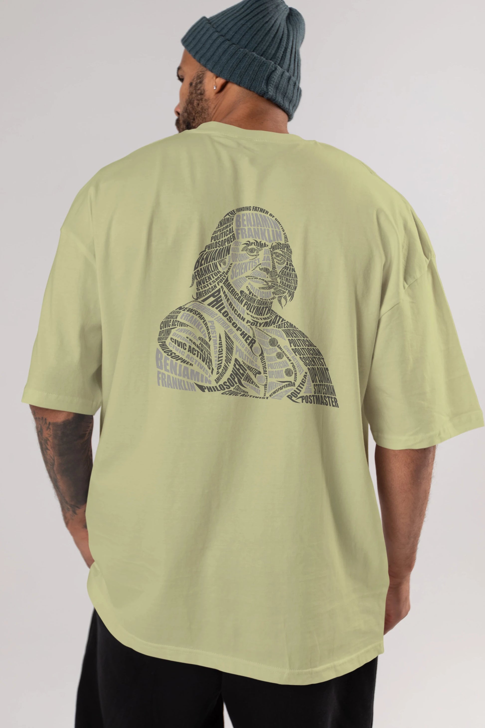 Benjamin Franklin Calligram Arka Baskılı Oversize t-shirt %100 pamuk Erkek Kadın Unisex