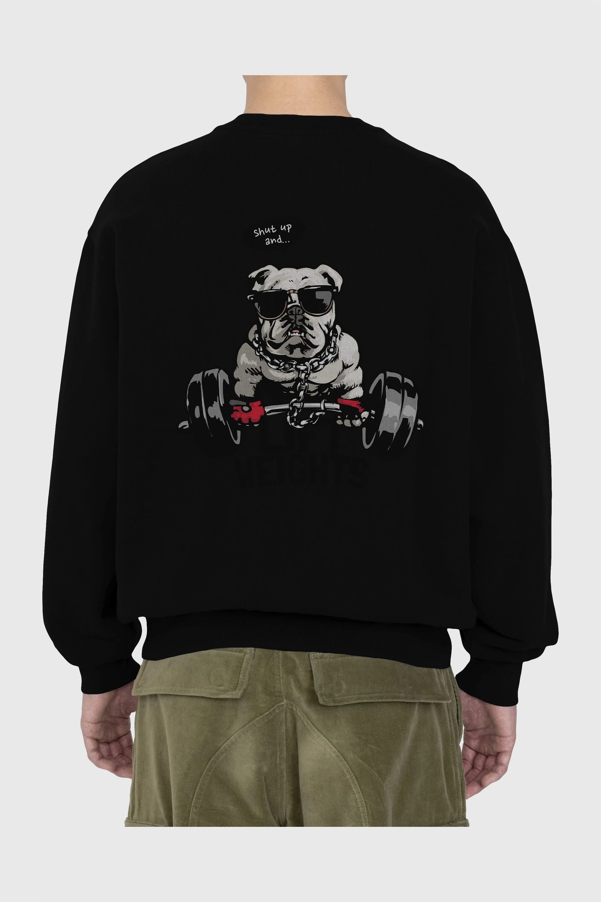 Teddy Bear Lift Weights Arka Baskılı Oversize Sweatshirt Erkek Kadın Unisex